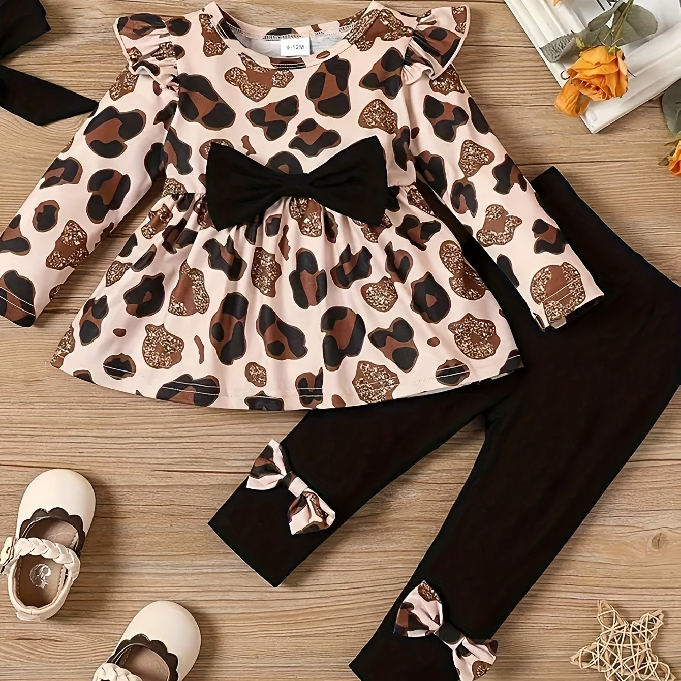 Baby Girl Autumn Winter Bowknot Top Leopard Print Pants