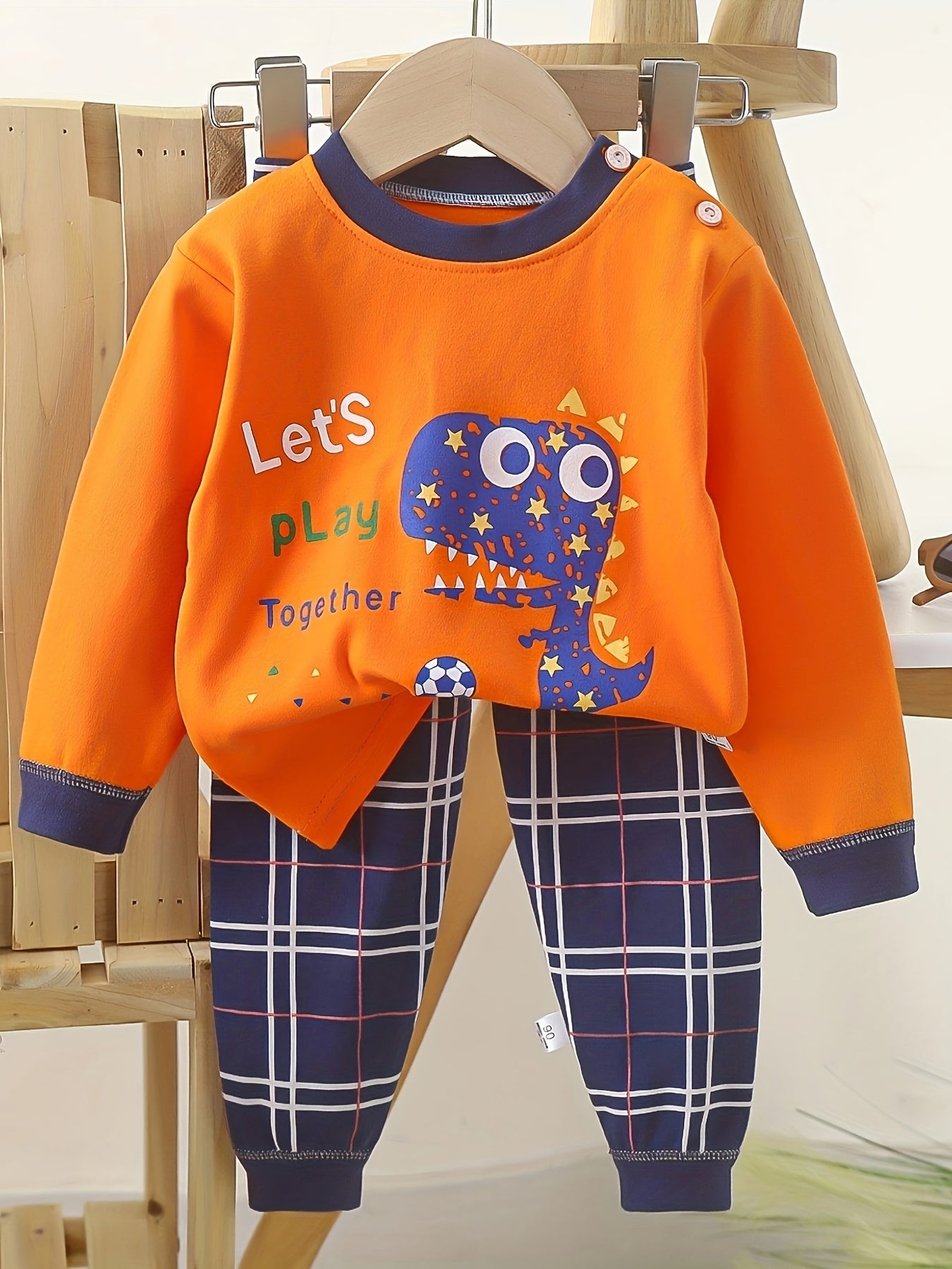 Kids Cotton Long Sleeve Top And Pants Bear Dinosaur Autumn