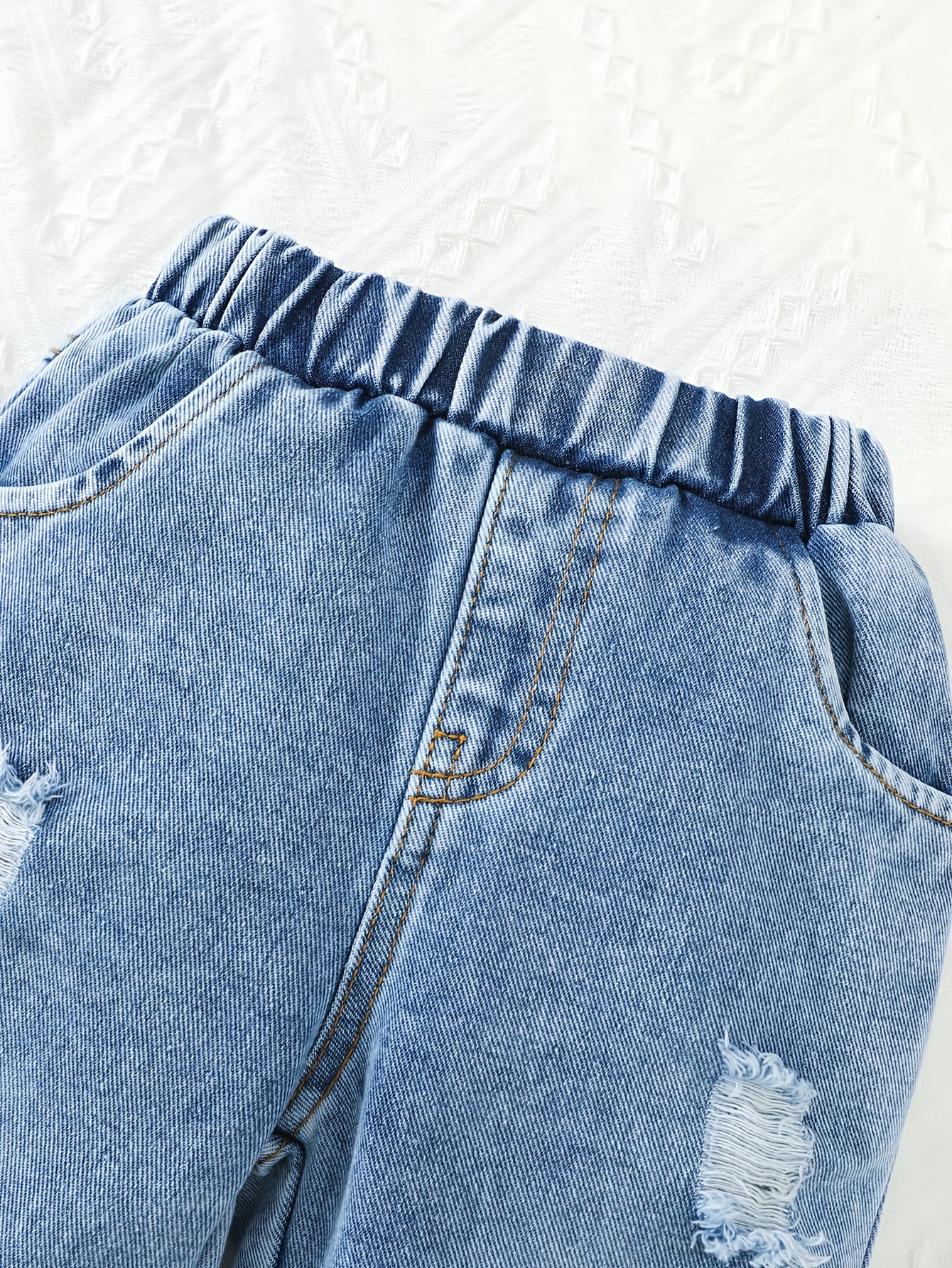 Kids Two Piece Striped Top And Distressed Faux Denim Set