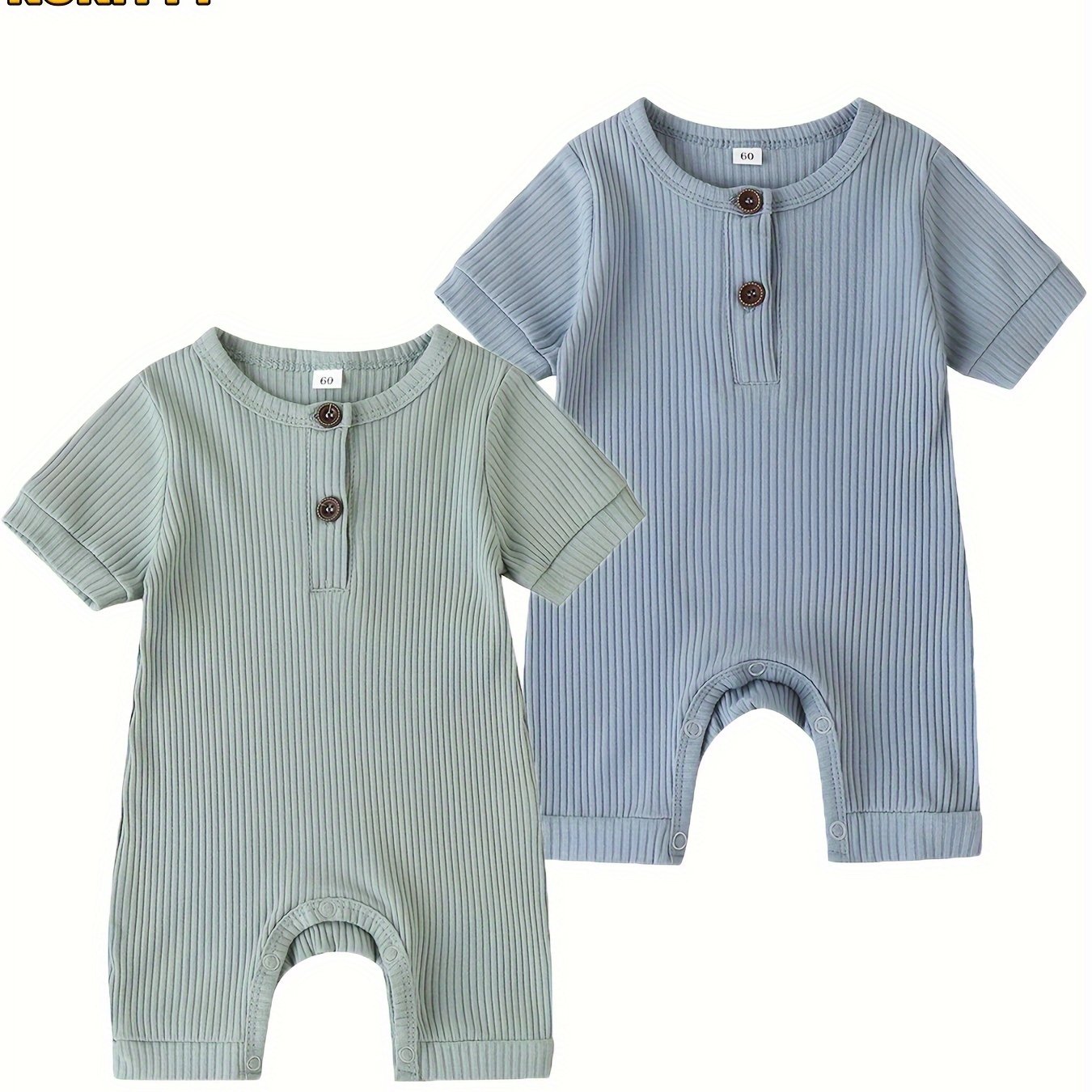 Summer Baby Romper 2 Pack KuKitty Newborn Short Sleeve Jumpsuits Solid Color for Outdoor Summer