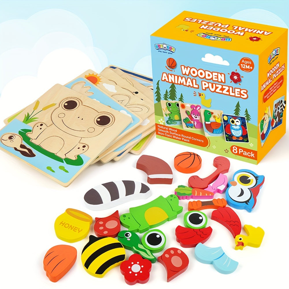 Wooden Puzzles For Toddlers 8 Pack Animal Puzzle Toys For Boys And Girls Educational Preschool Learning Toys Christmas Birthday And Thanksgiving Gifts