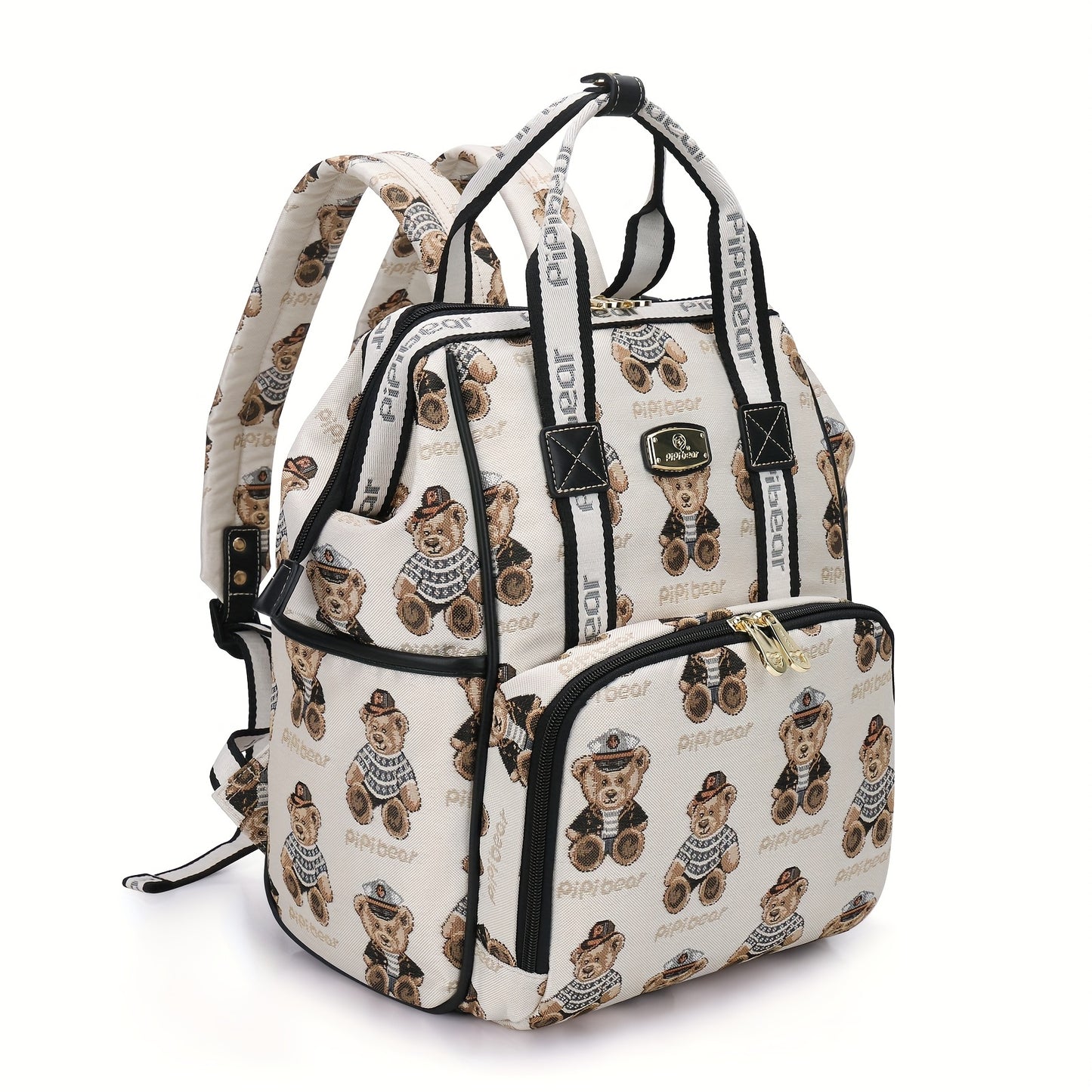 Cute Bear Mom Backpack Large Capacity Diaper Bag Adjustable Straps Insulated Cup Holder for Spring Travel Hiking