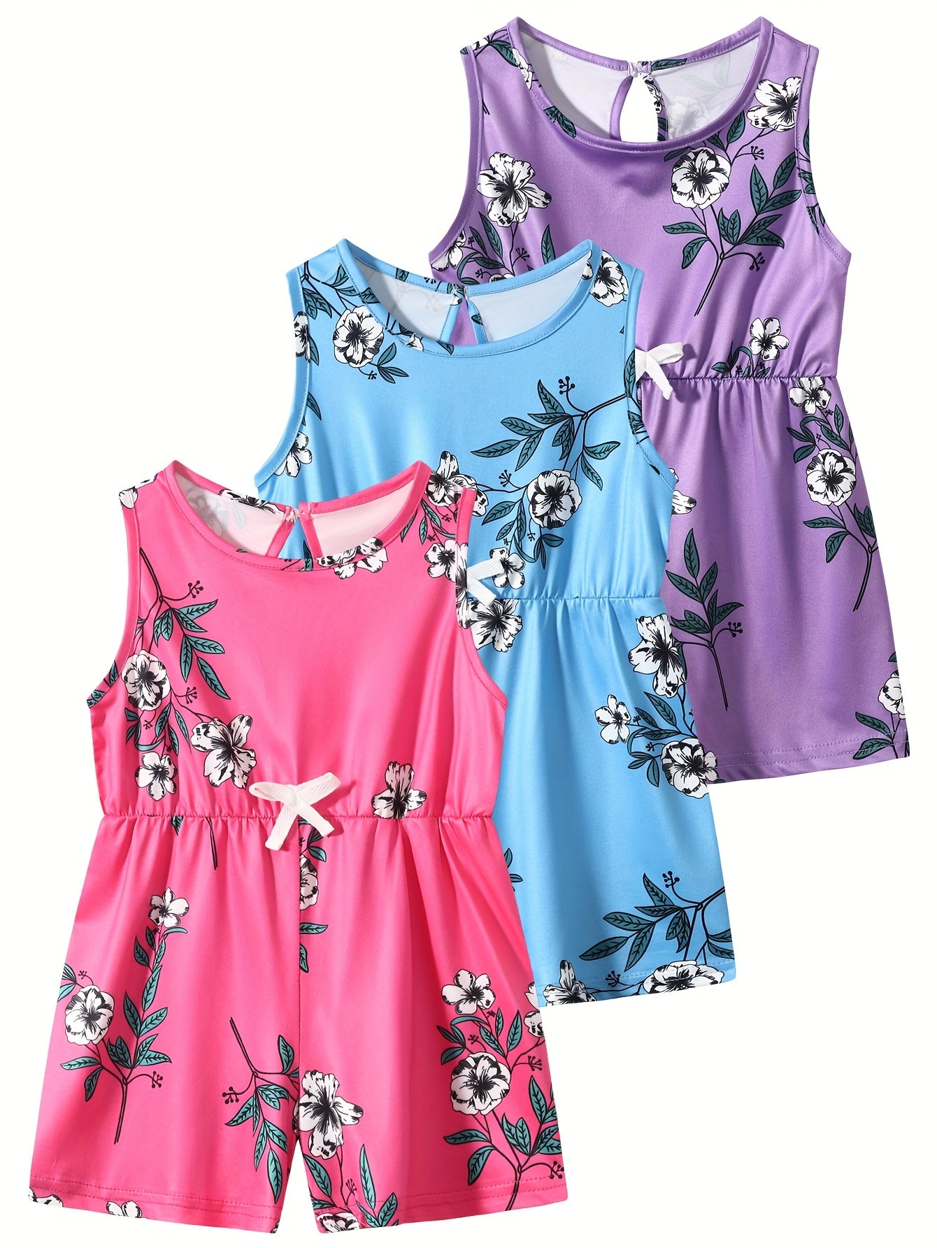 3pcs Girls Jumpsuits Summer Fashionable Casual Jumpsuits Perfect for Outdoor Activities