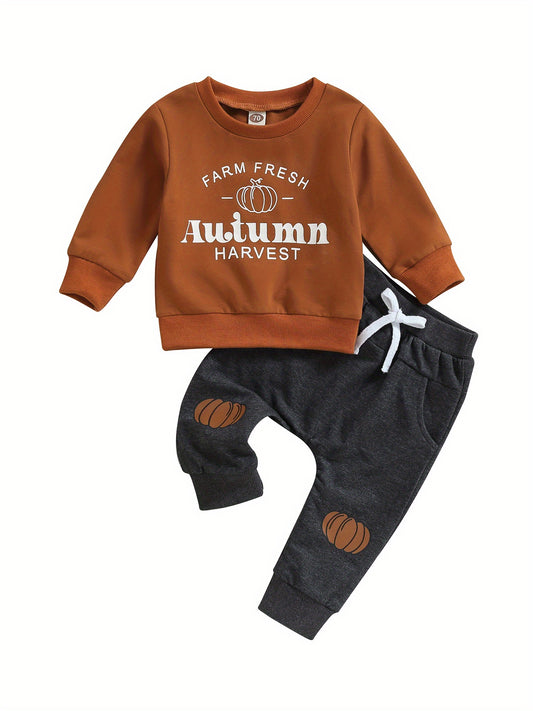 Baby Boy Halloween Tracksuit Pumpkin Prints Long Sleeve Sweatshirt and Elastic Pants for Toddler Fall 2pcs Casual Outfits, Halloween Toddler, Toddler Thanksgiving Outfit, Fall Toddler Clothes, Toddler Halloween, Toddler Fall