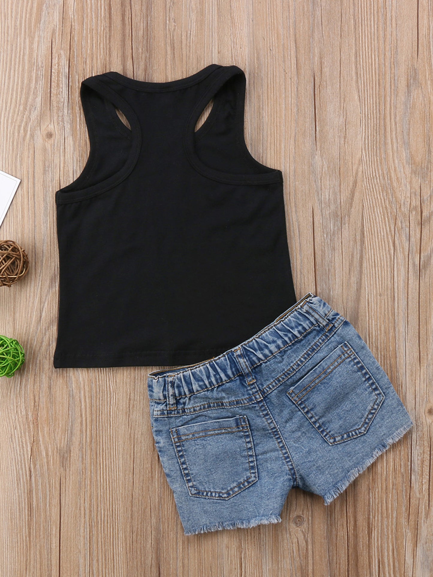 Baby Girls Sleeveless Letter Printed Halter Vest and Sunflower Denim Shorts Clothes 2pcs Outfits Set for Outdoor