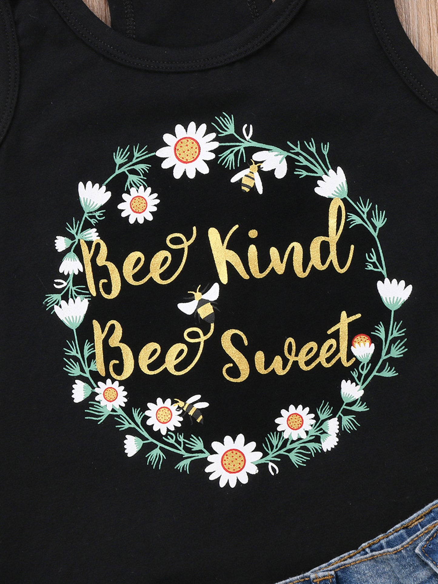 Baby Girls Sleeveless Letter Printed Halter Vest and Sunflower Denim Shorts Clothes 2pcs Outfits Set for Outdoor