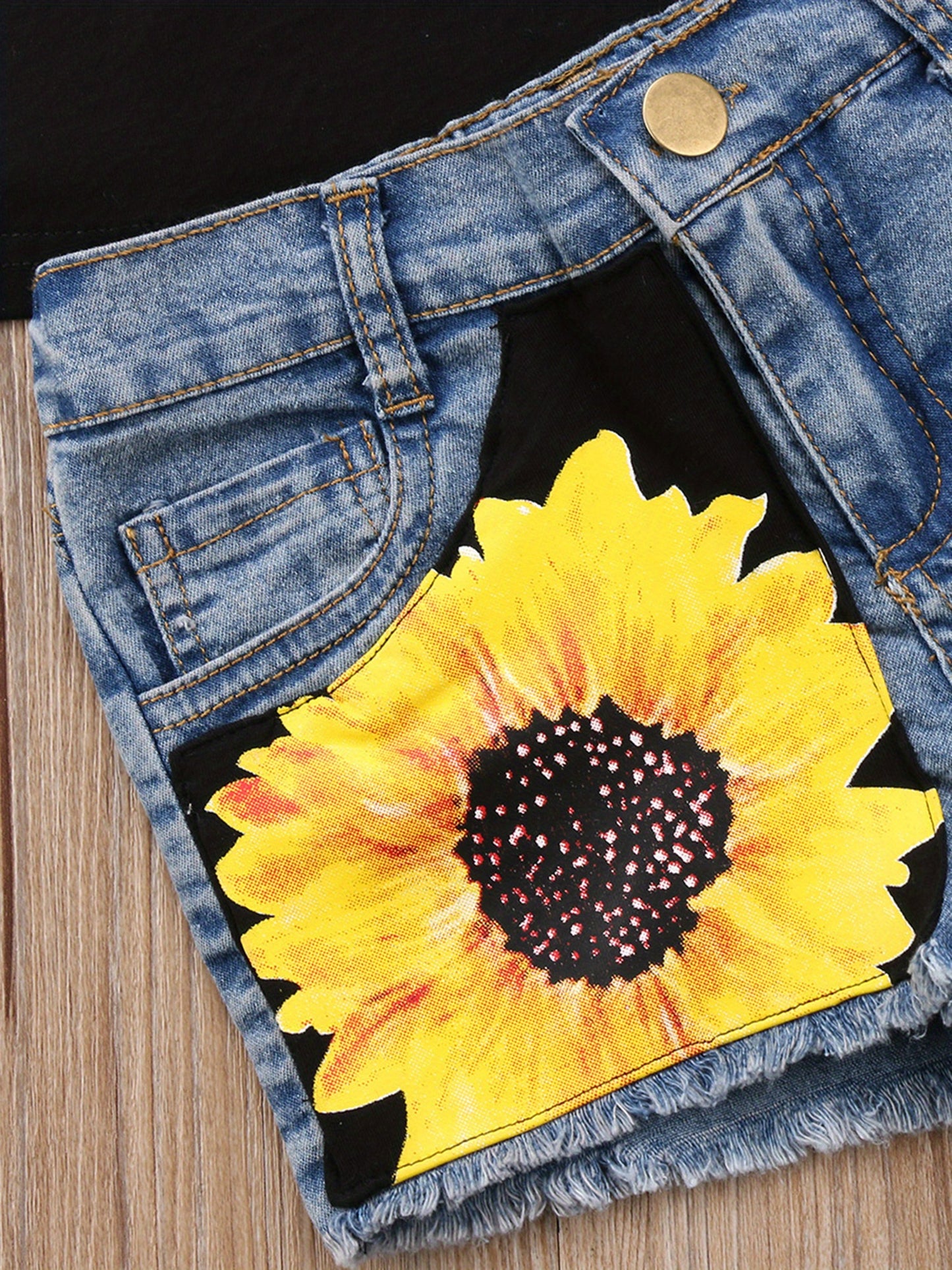 Baby Girls Sleeveless Letter Printed Halter Vest and Sunflower Denim Shorts Clothes 2pcs Outfits Set for Outdoor