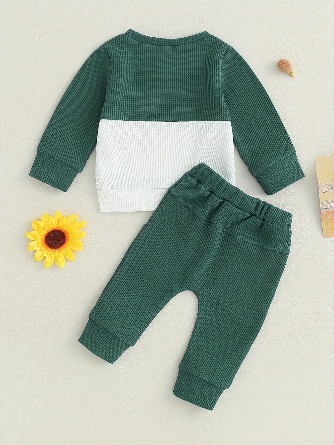 Toddler Baby Boys Pants Set, Long Sleeve Crew Neck Contrast Color Sweatshirt Elastic Waist Sweatpants Infant Clothes