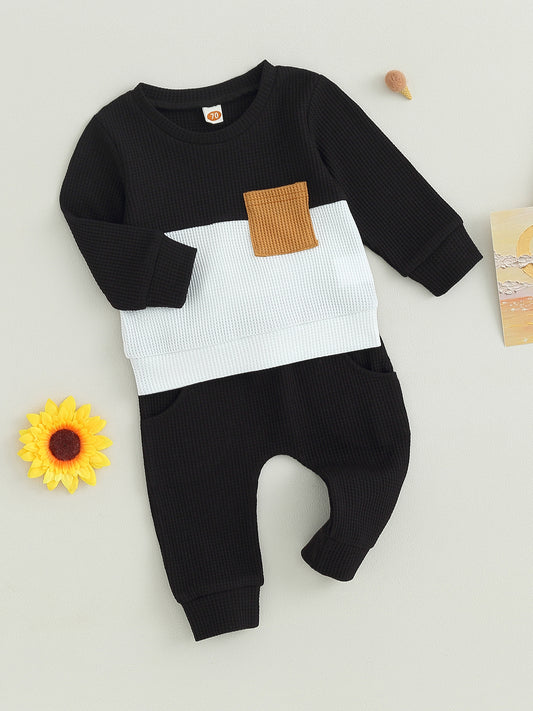 Toddler Baby Boys Pants Set, Long Sleeve Crew Neck Contrast Color Sweatshirt Elastic Waist Sweatpants Infant Clothes