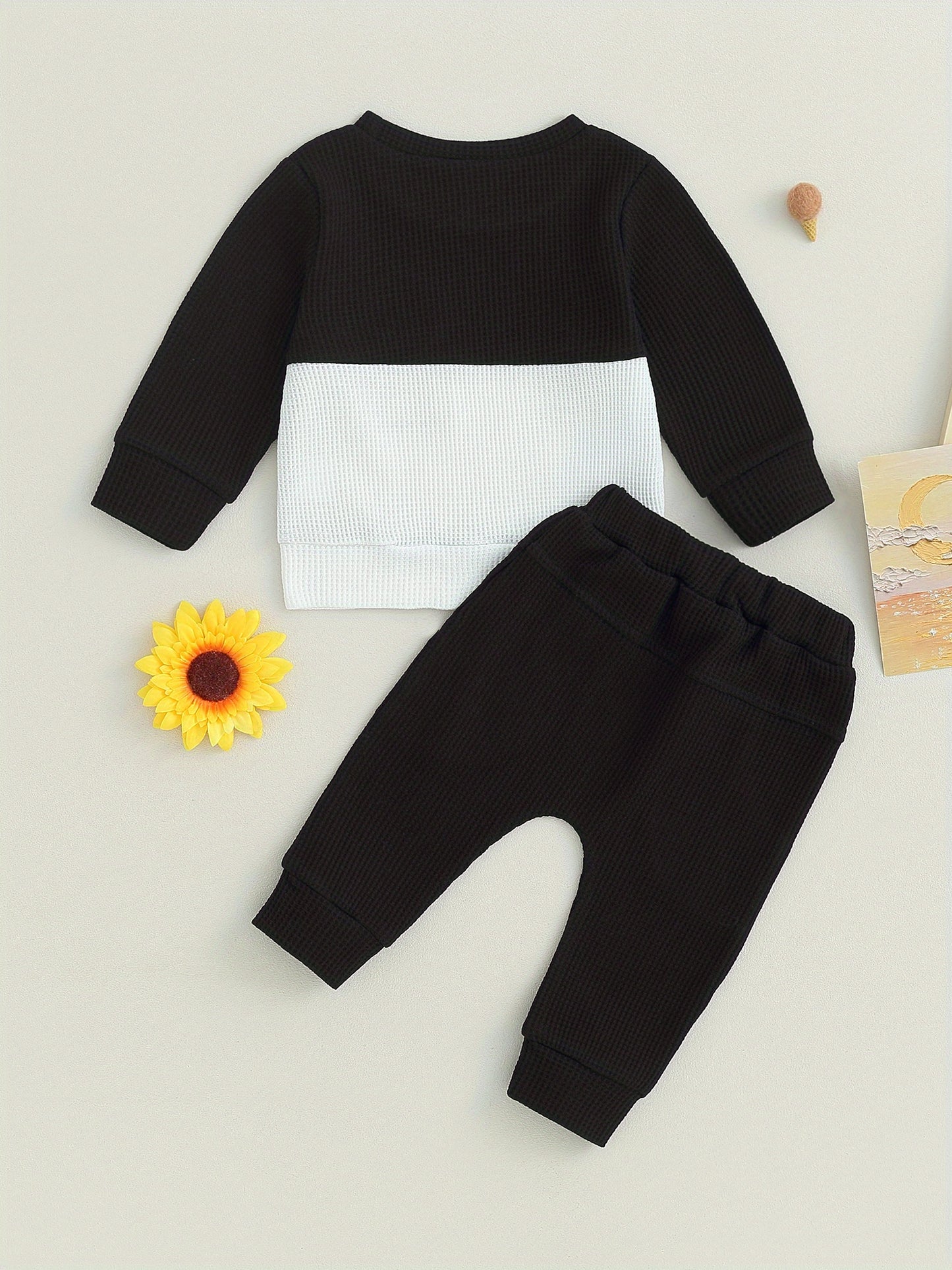 Toddler Baby Boys Pants Set, Long Sleeve Crew Neck Contrast Color Sweatshirt Elastic Waist Sweatpants Infant Clothes