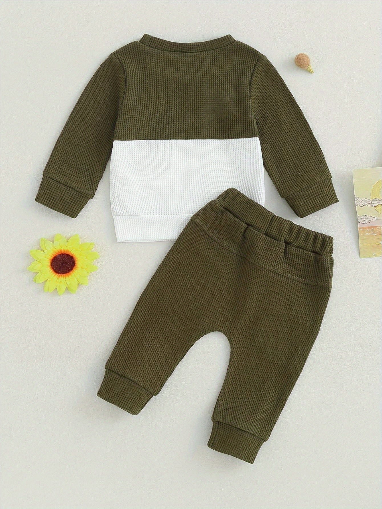 Toddler Baby Boys Pants Set, Long Sleeve Crew Neck Contrast Color Sweatshirt Elastic Waist Sweatpants Infant Clothes