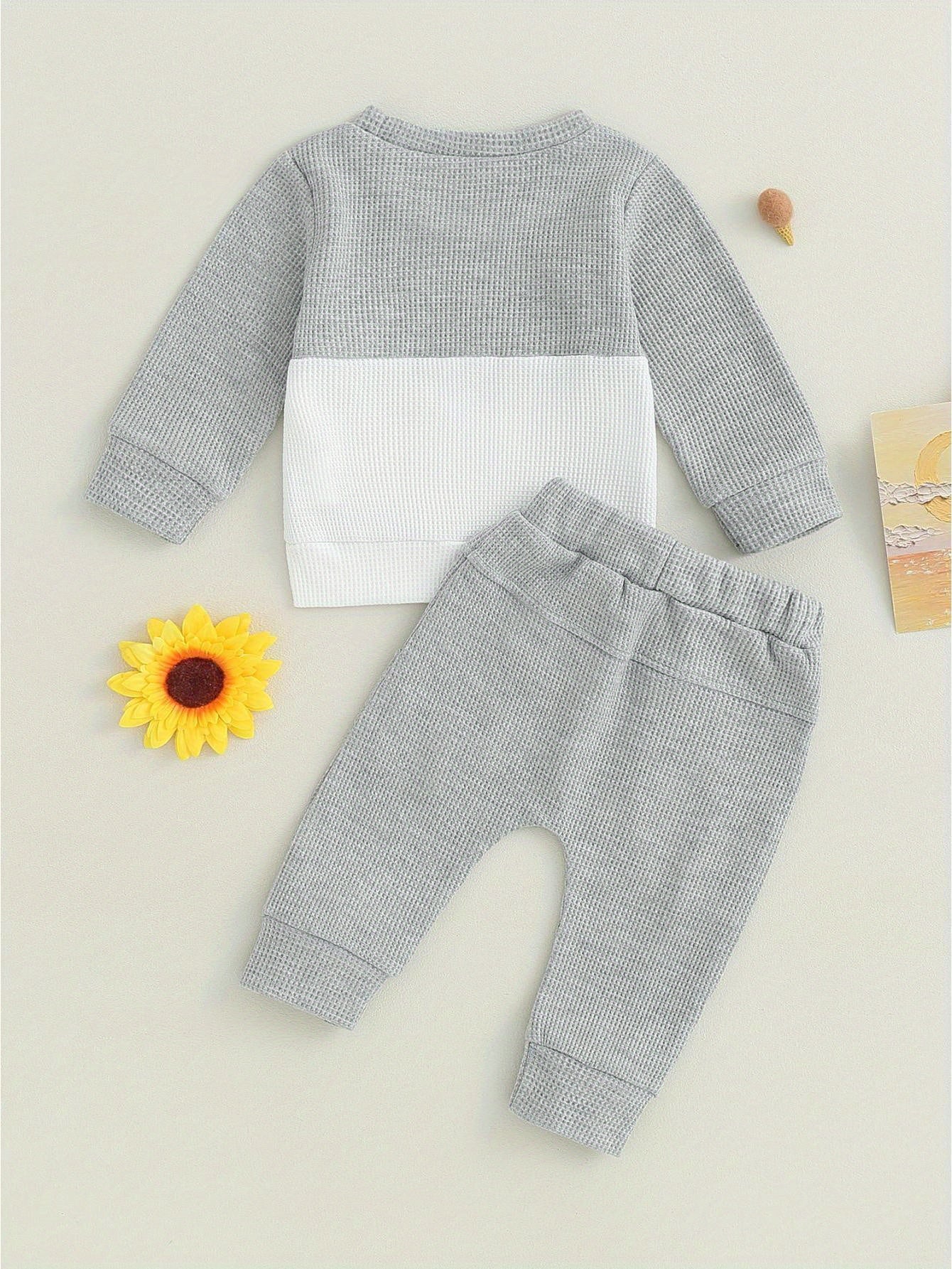 Toddler Baby Boys Pants Set, Long Sleeve Crew Neck Contrast Color Sweatshirt Elastic Waist Sweatpants Infant Clothes