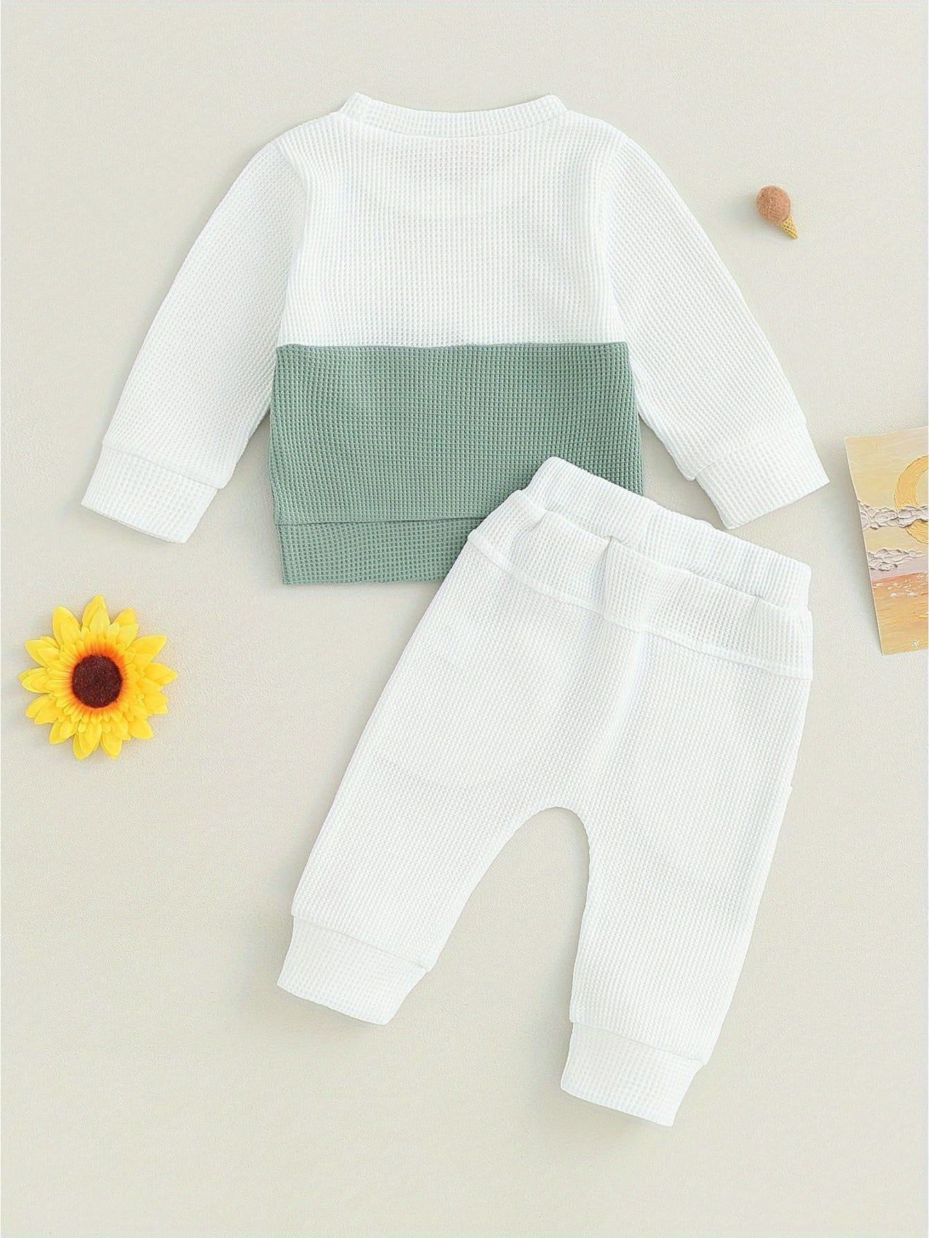 Toddler Baby Boys Pants Set, Long Sleeve Crew Neck Contrast Color Sweatshirt Elastic Waist Sweatpants Infant Clothes