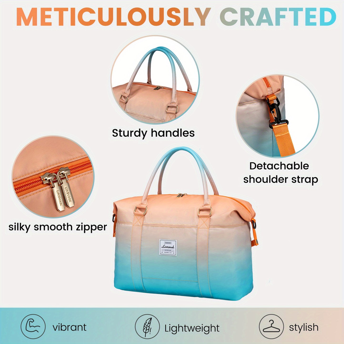 LoveVook Large Rainbow Weekender Overnight Bag for Women Travel Duffel Bag with Wet Pocket Gym Bag Toiletry Bag Hospital Bag for Labor and Delivery