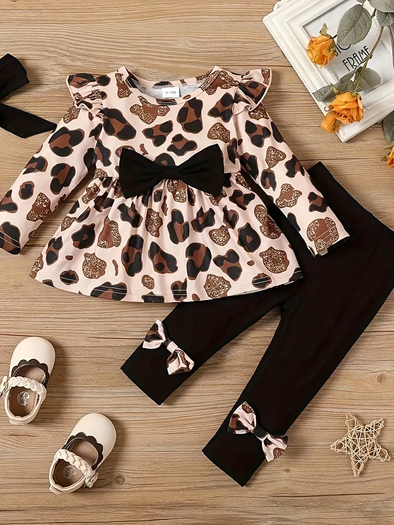 Baby Girl Autumn Winter Bowknot Top Leopard Print Pants