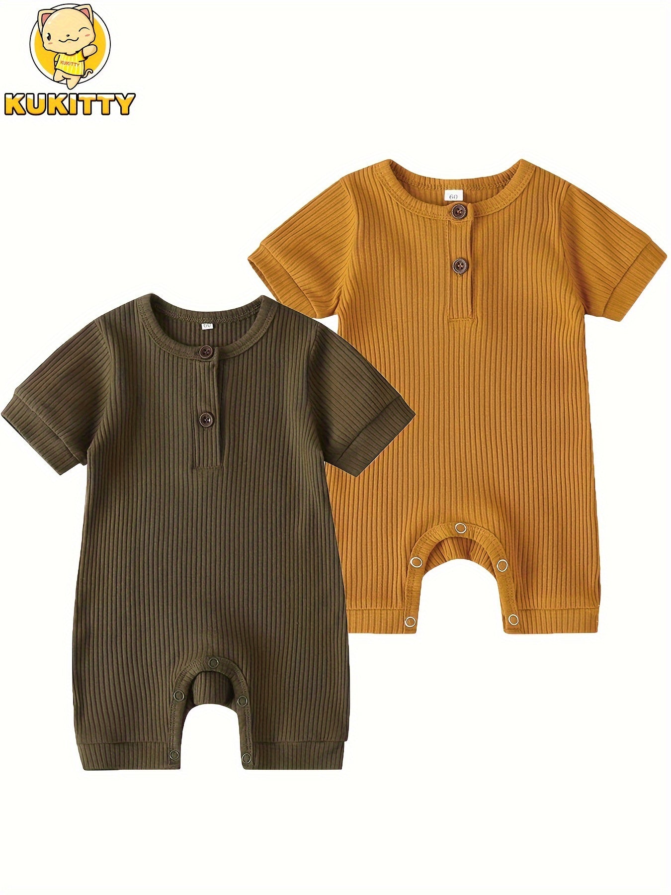 Summer Baby Romper 2 Pack KuKitty Newborn Short Sleeve Jumpsuits Solid Color for Outdoor Summer