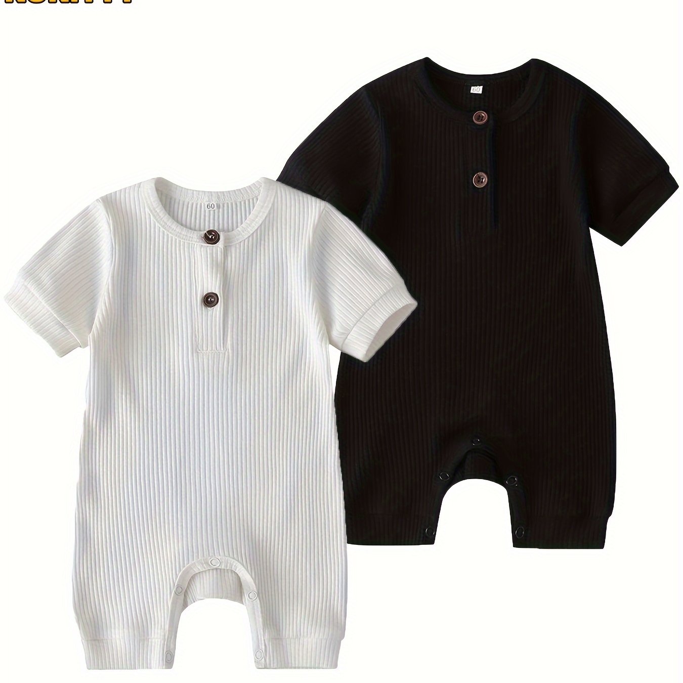Summer Baby Romper 2 Pack KuKitty Newborn Short Sleeve Jumpsuits Solid Color for Outdoor Summer