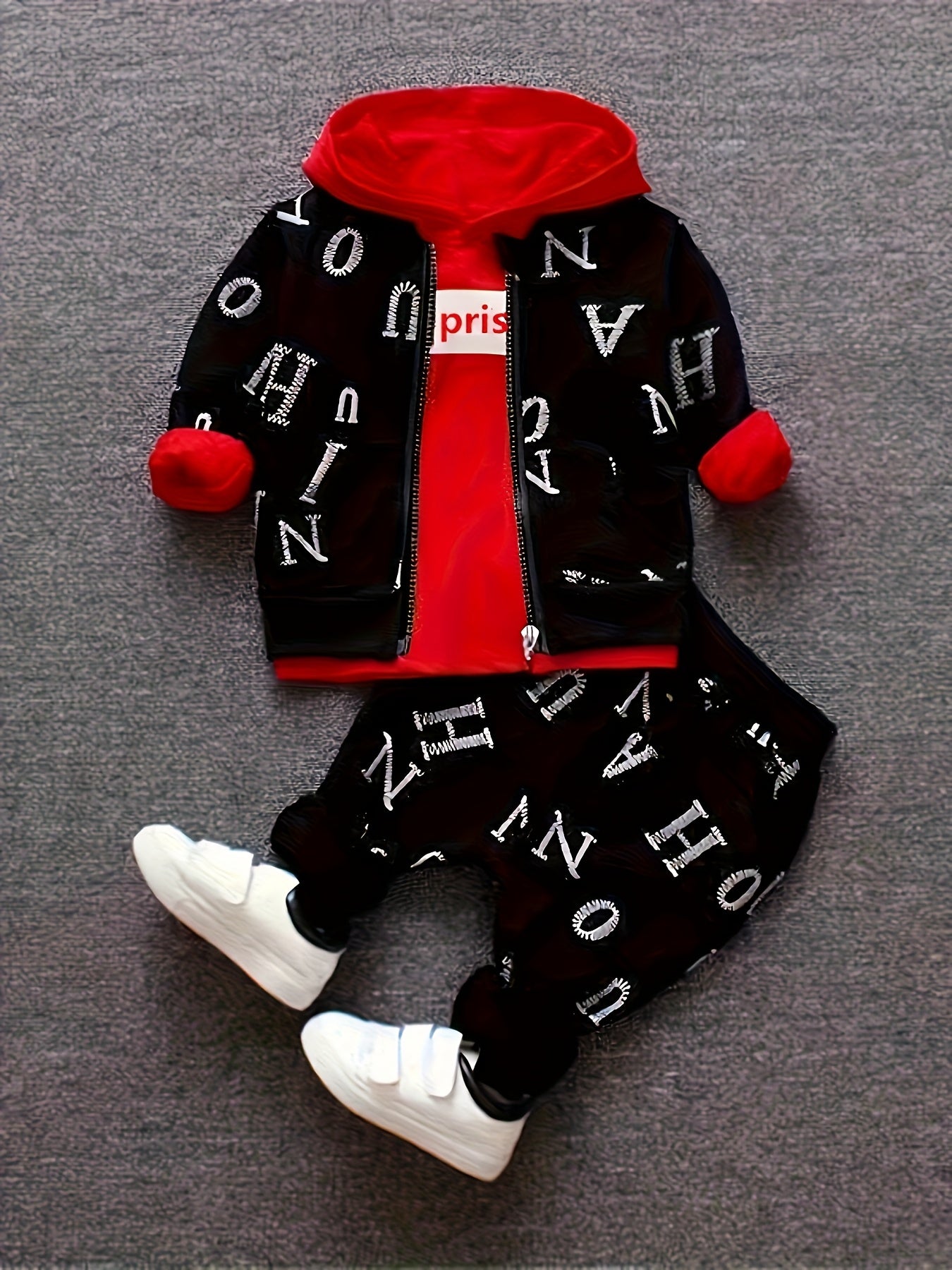 New Boys' Fashion In Spring Is Full Of Printed Letters, Long Sleeves And Hooded Three-piece Suit, And Boys' Casual Trousers Suit In Autumn.