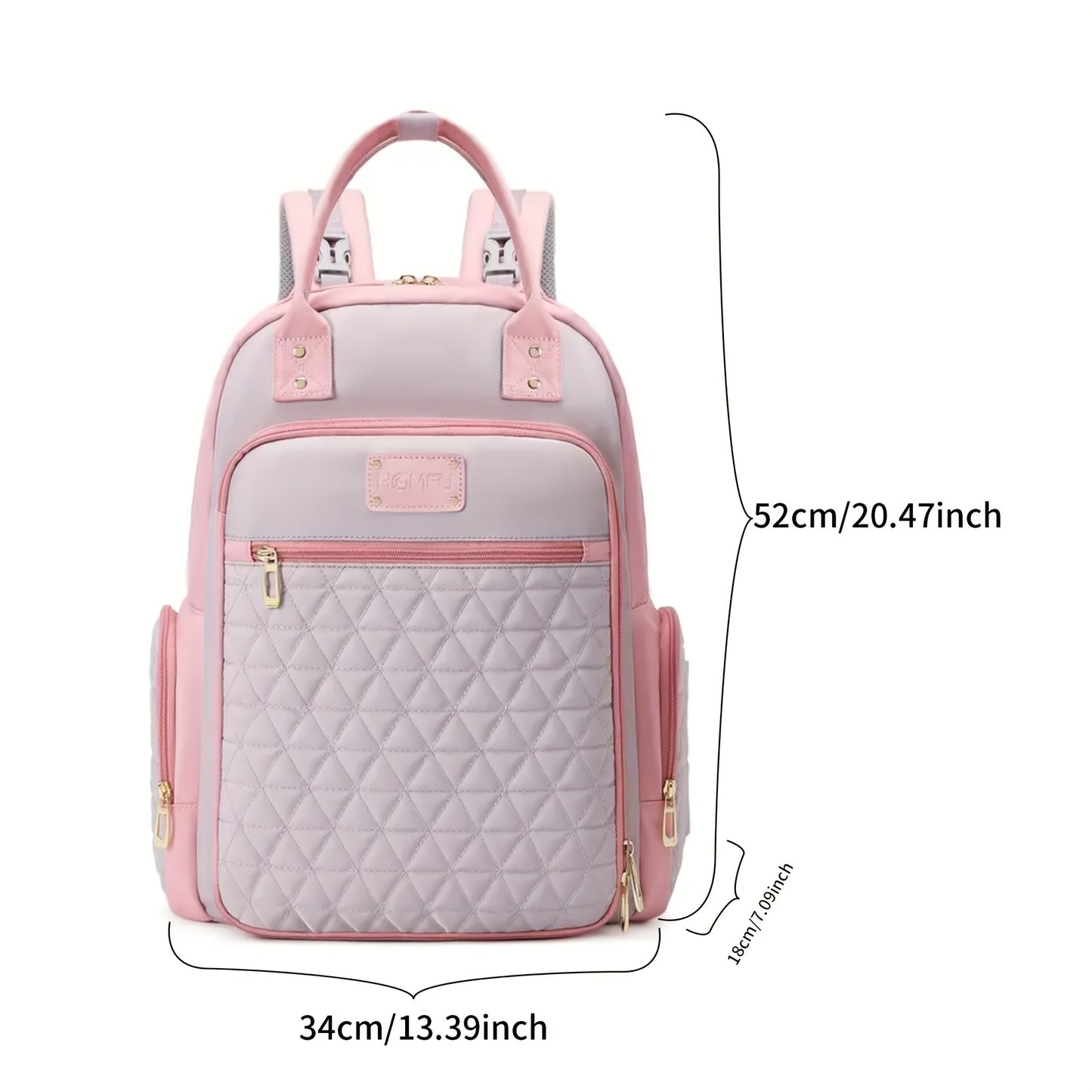 High Quality Pink Quilted Diaper Backpack with Zipper Pockets for Moms Hospital Bag Travel Essentials Stylish Casual Polyester Fabric