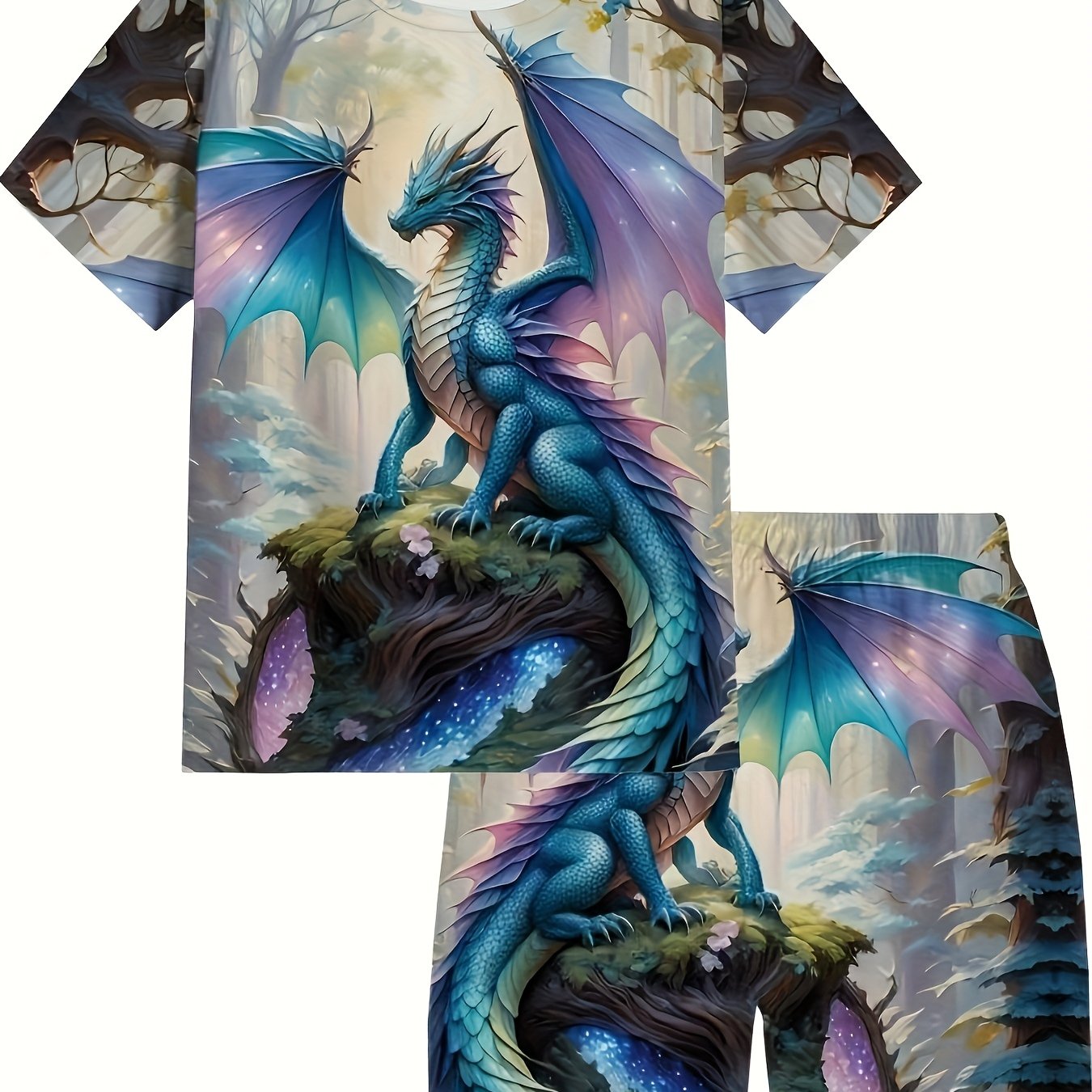 Boys Dragon Print T-Shirt Soft Polyester Crew Neck Short Sleeve Casual Tee for Teens Great for Summer and Spring Outdoor Wear