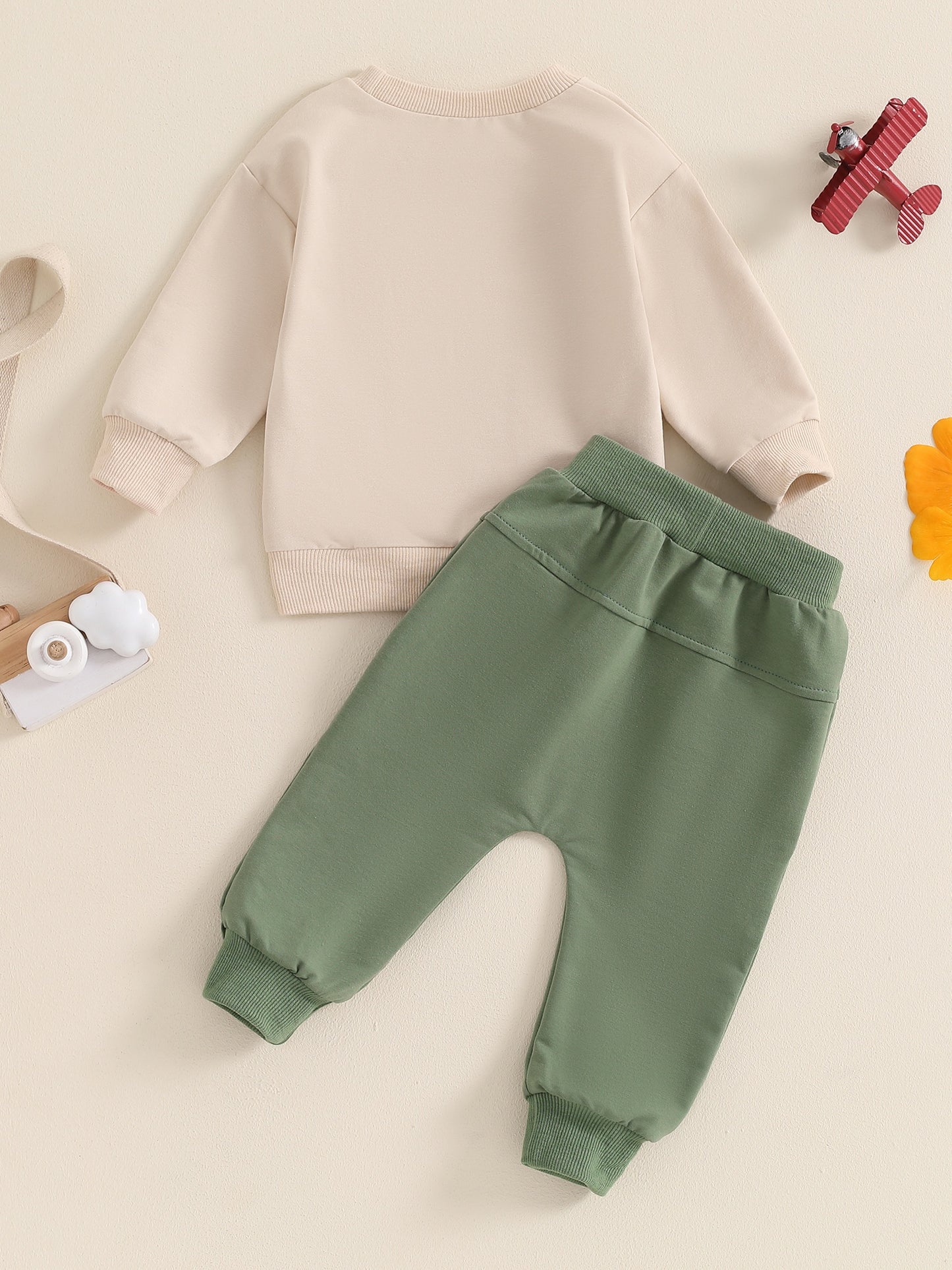 Cotton Blend Boys Outfit Set Tractor Print Sweatshirt Pants