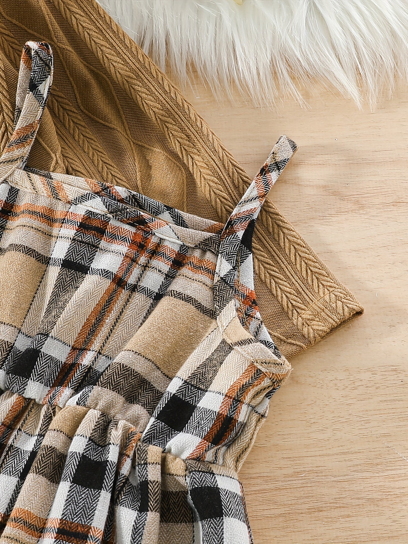 Girls Plaid Knit Skirt Set Asymmetric Long Sleeve Top