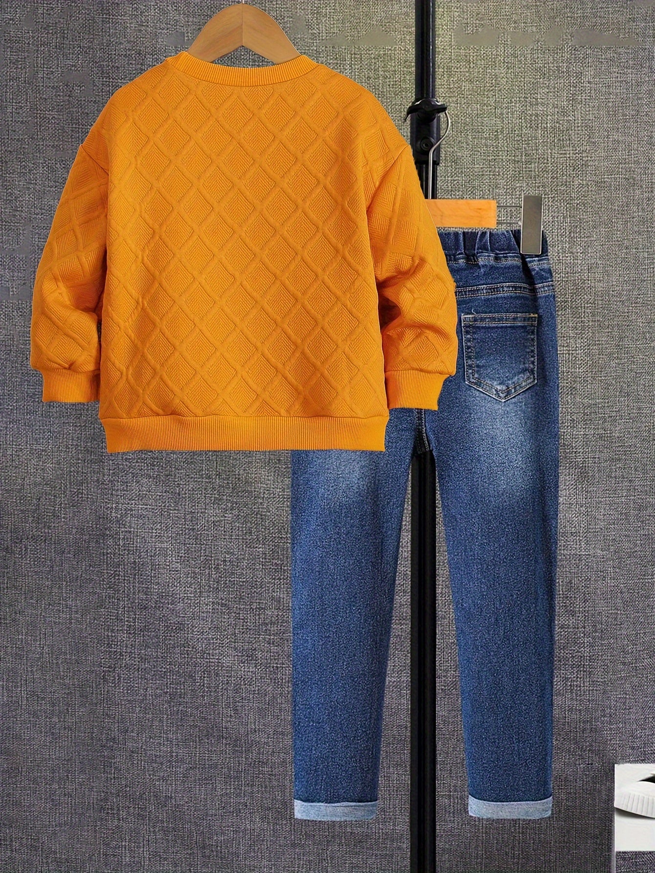 Boys Long Sleeve Orange Round Neck Sweatshirt Two Piece Set