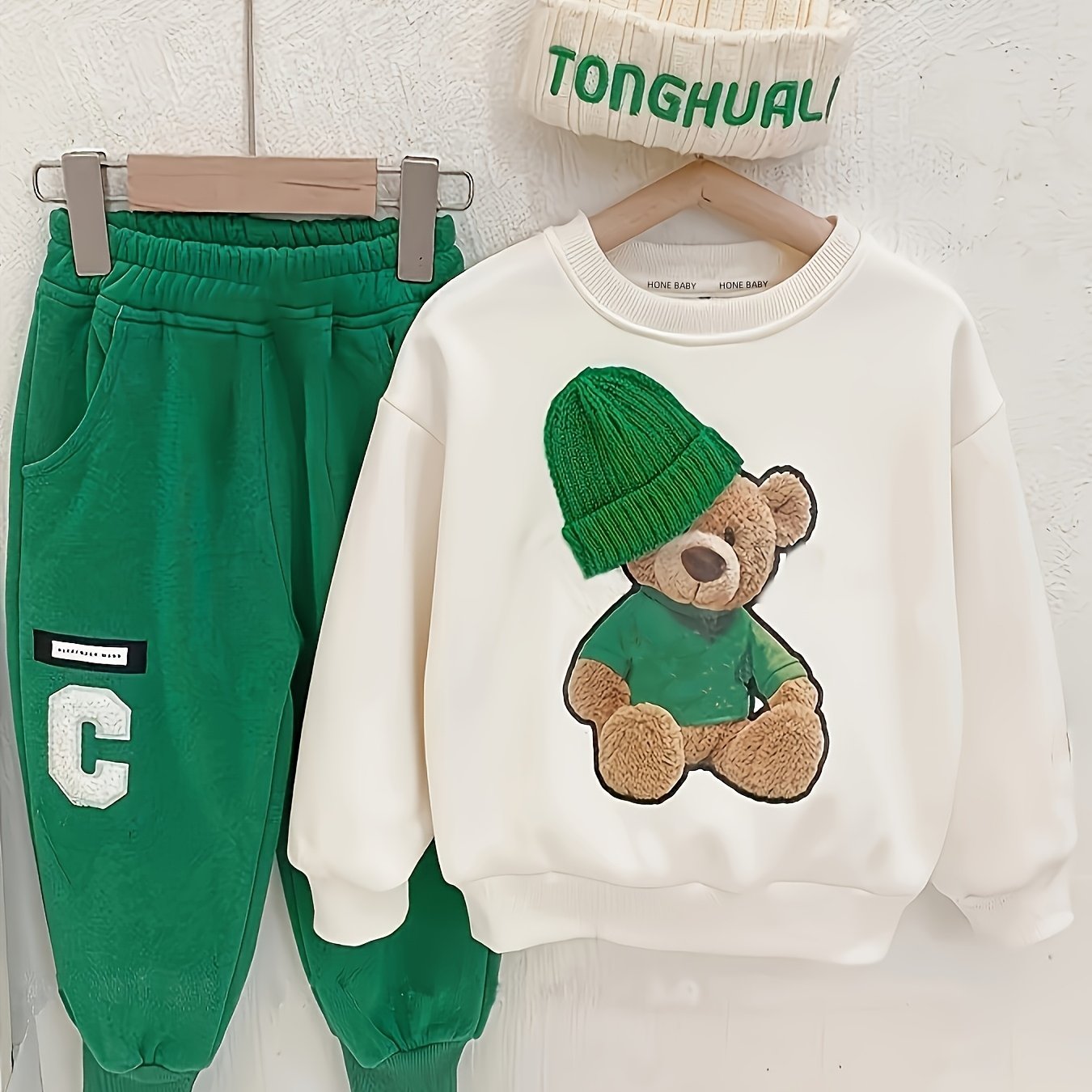 Autumn New Boy Long Sleeve Bear Sweater And Trousers Set