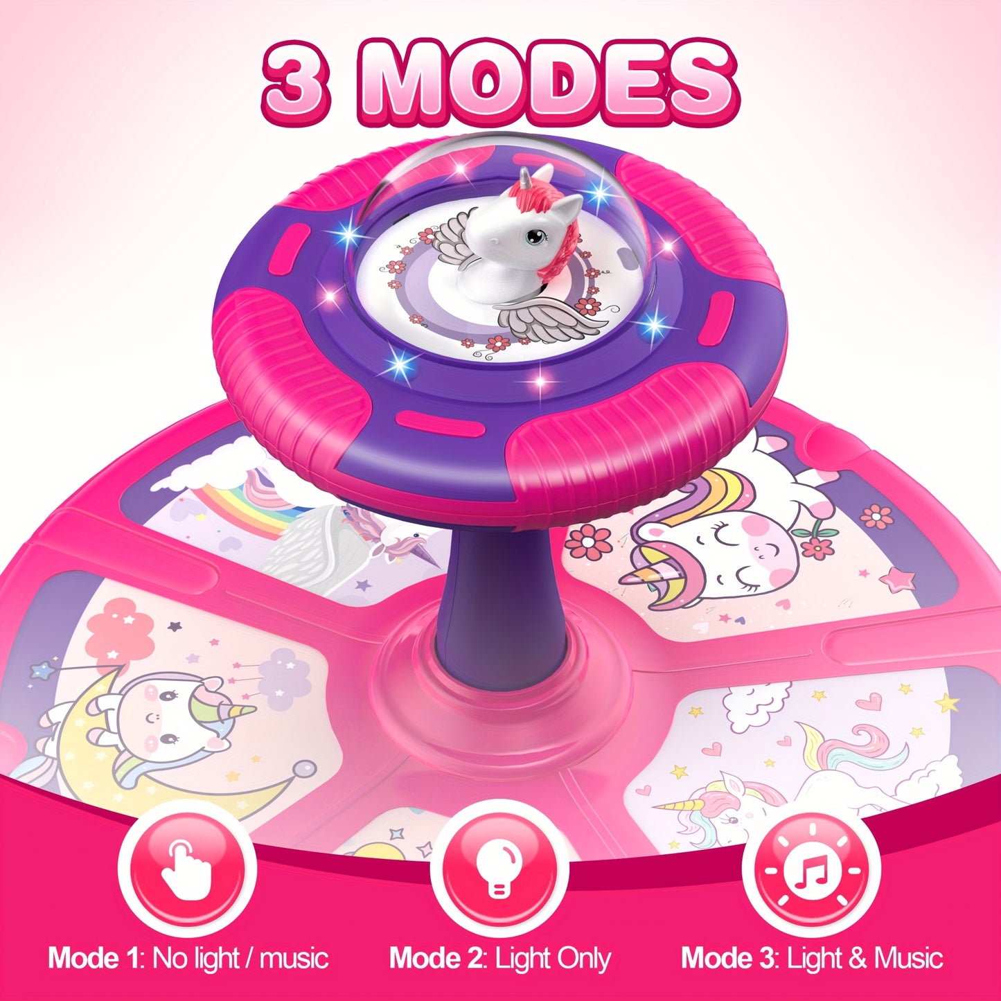 360 Degree Spinning Dinosaur Toy for Youngsters 2 to 3 Years Interactive Sensory Activity Center with Lights Music and 4 Dinosaur Buttons Pink Green Educational Gift for Boys and Girls