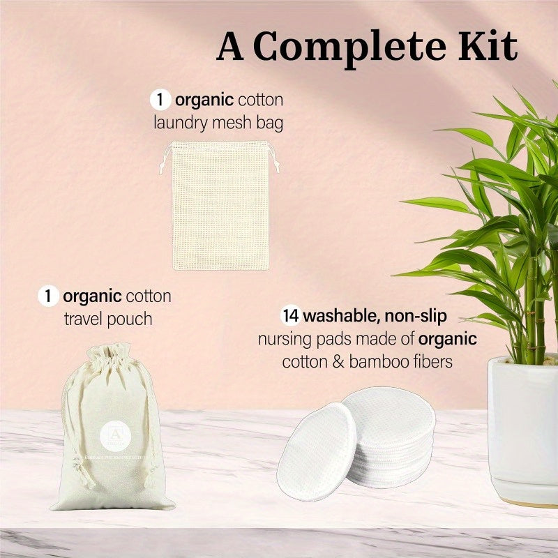 14 Washable Non Slip Nursing Pads Leakproof Reusable Soft Absorbent Breast Pads for Breastfeeding Made from High Quality Cotton