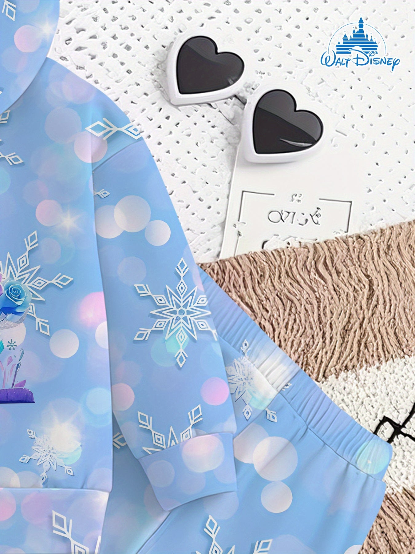 2- Piece Girls' Set with Disney Frozen Elsa Magical Snow- themed Digital Print Design, Long- sleeve Hoodie and Sweatpants Set, a Clothing Gift Suitable for Children. of Comfortable Fabric, Suitable for Autumn and Winter, Casu