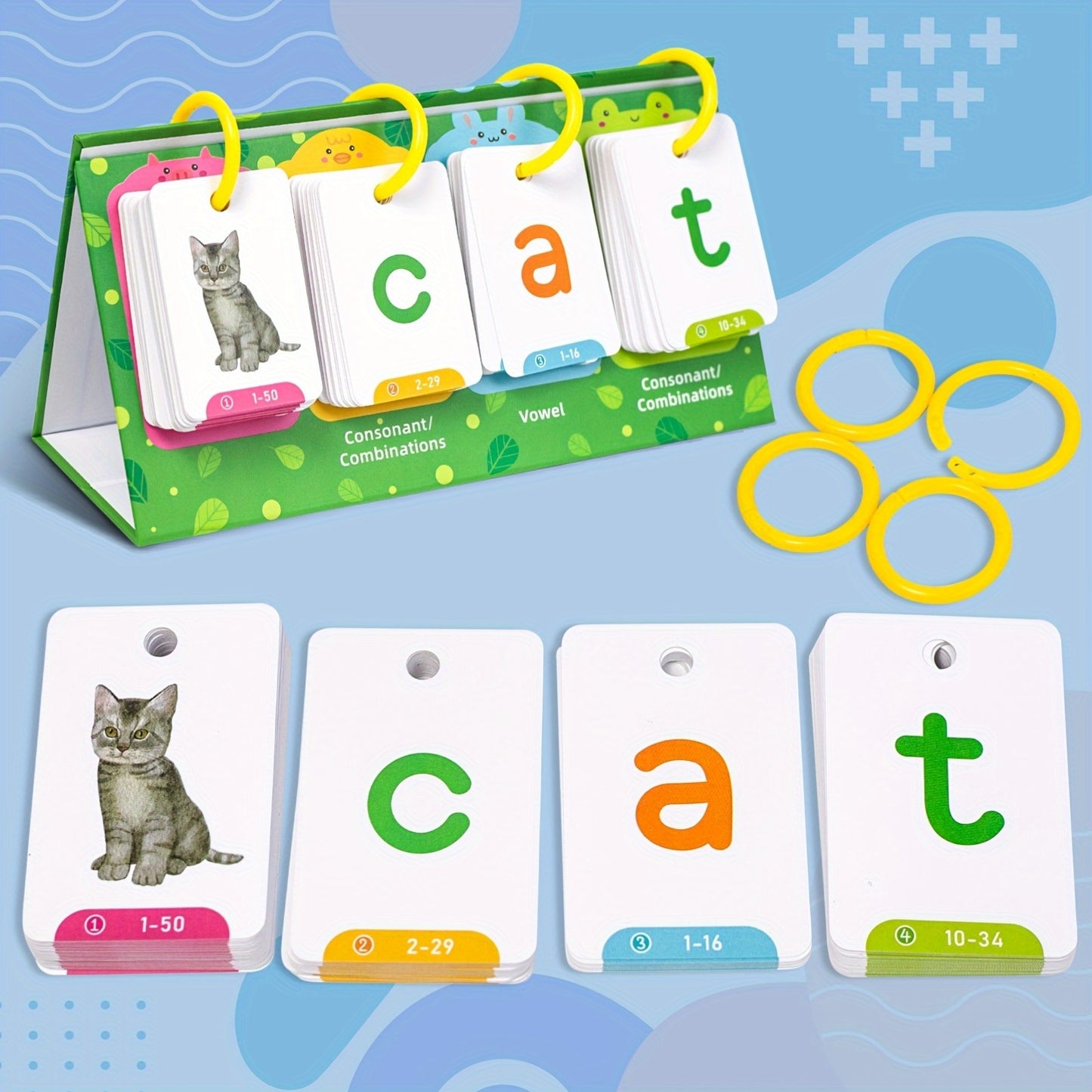 CVC Word Flip Charts Double Sided Desktop Chart Card Set 129pcs Interactive Spelling Game Word Building Cards Educational Spelling Toy Literacy Learning Card Classroom Educational Toys For Kids