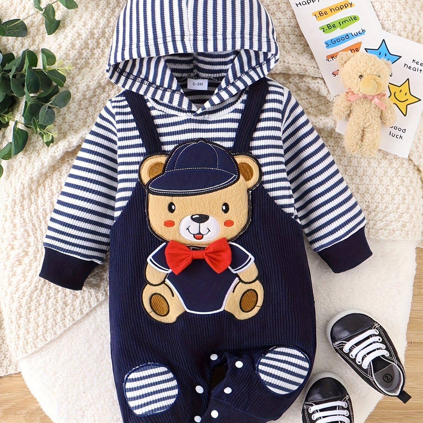 Baby Boy Clothes Newborn Outfits Infant Fall Winter Long Sleeve Cartoon Romper Bodysuit and Pocket Pants Set 0 Months to 18 Months for Outdoor Use