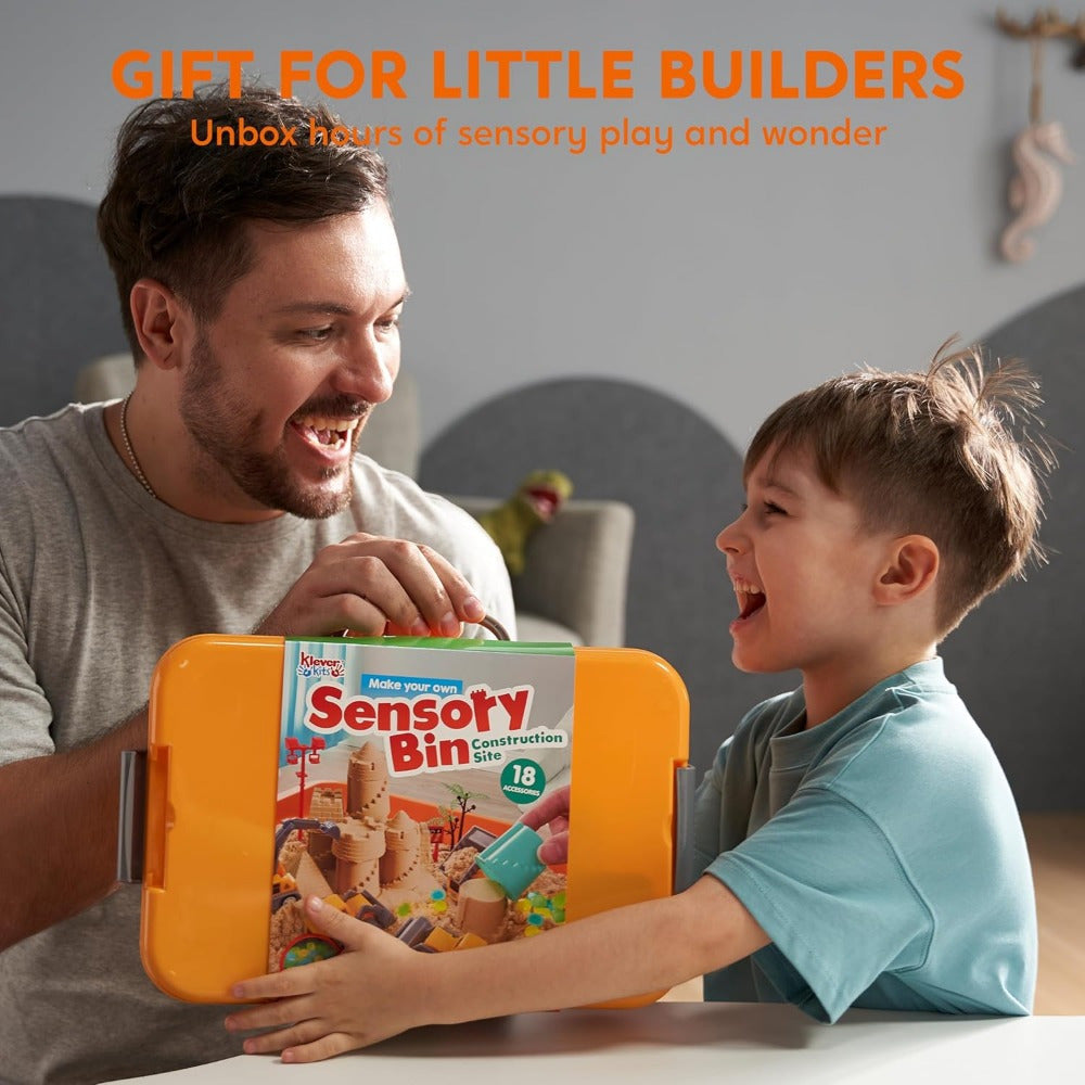 DIY Construction Sensory Bin for Toddlers with Glow in The Dark Stones Sandbox with Lid Castle Building Kit Preschool Learning Activities Gifts for Boys and Girls Age 3 and Up