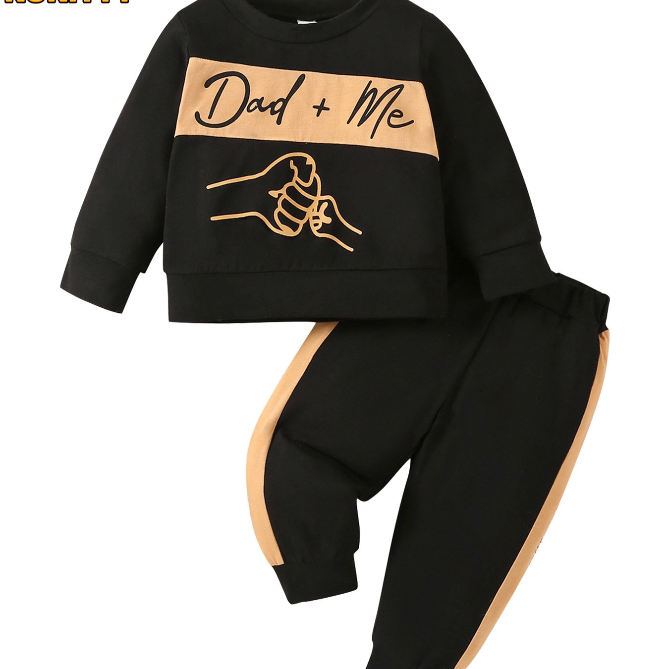 2pcs KuKitty Toddler Boys' Cotton Blend Casual Outfit Set, Alphabet Print Long Sleeve Pullover Top and Loose Pants with Knit Fabric, Regular Fit for Spring/Fall - 62% Polyester, 4.0% Elastane, for Outdoor, Toddler Boy Outfits