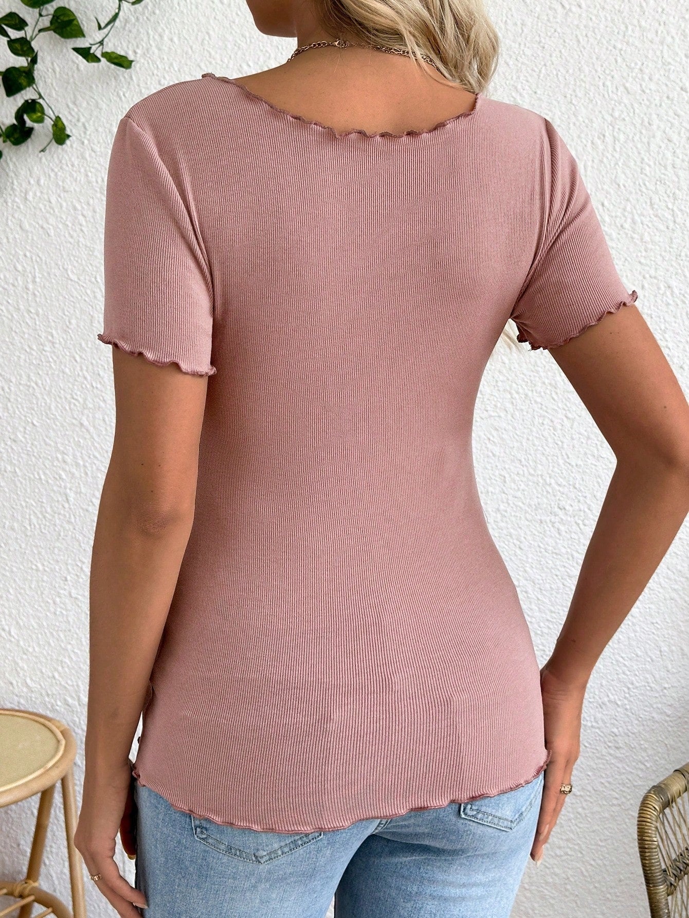 Womens Maternity Pink V Neck Short Sleeve Top Stretchy Casual Summer Shirt with Ruffled Detail Comfortable Pregnancy Wear for Breastfeeding and Casual Attire
