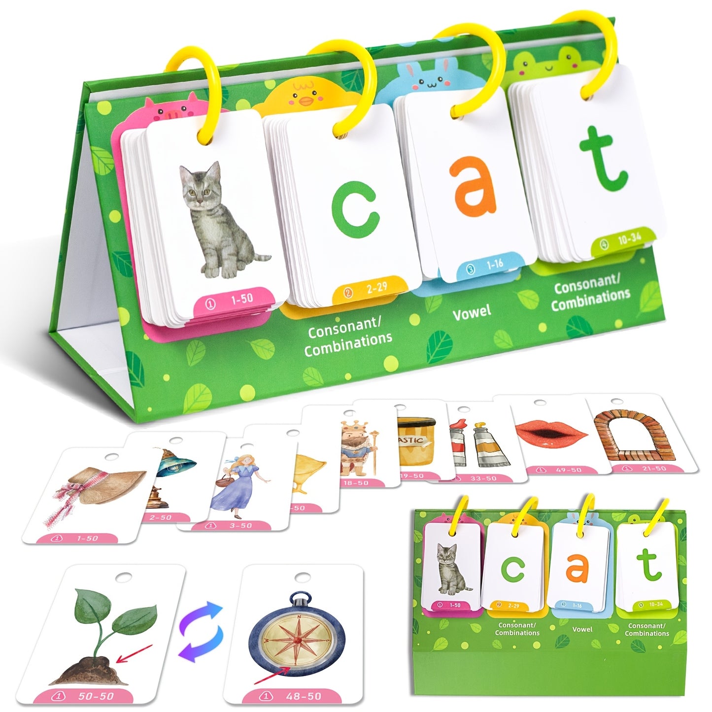 CVC Word Flip Charts Double Sided Desktop Chart Card Set 129pcs Interactive Spelling Game Word Building Cards Educational Spelling Toy Literacy Learning Card Classroom Educational Toys For Kids