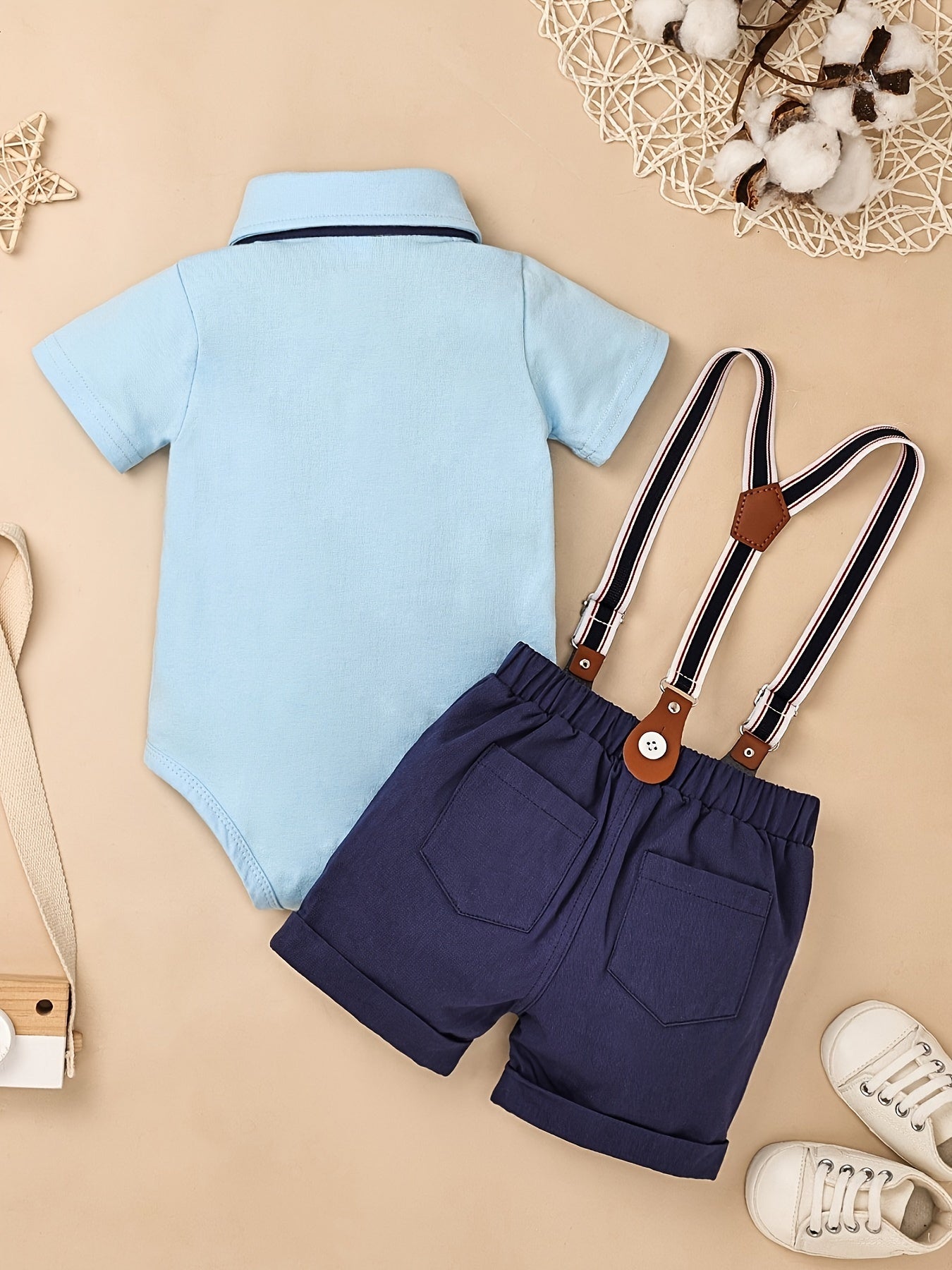 Baby Boy Clothes Infant Little Gentleman Romper Strap Pants Bowtie 3pcs Outfits 0-18 Months