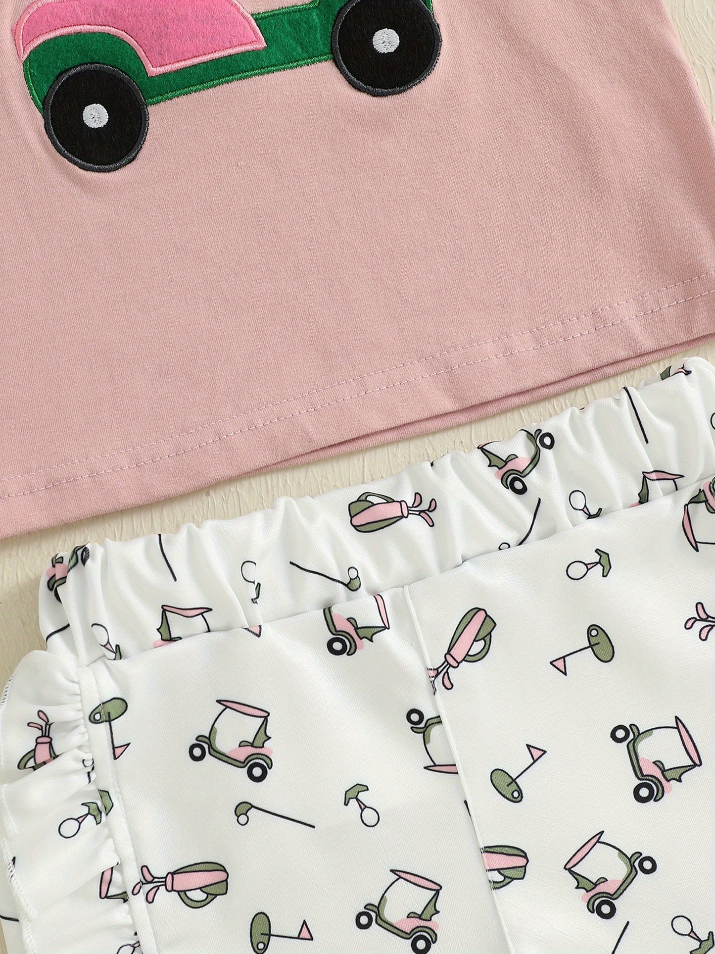 Toddler Girls Summer Outfit Golf Print Embroidery Short Sleeve T-Shirt and Elastic Shorts Set Cute 2 Piece Clothes for Outdoor Activities