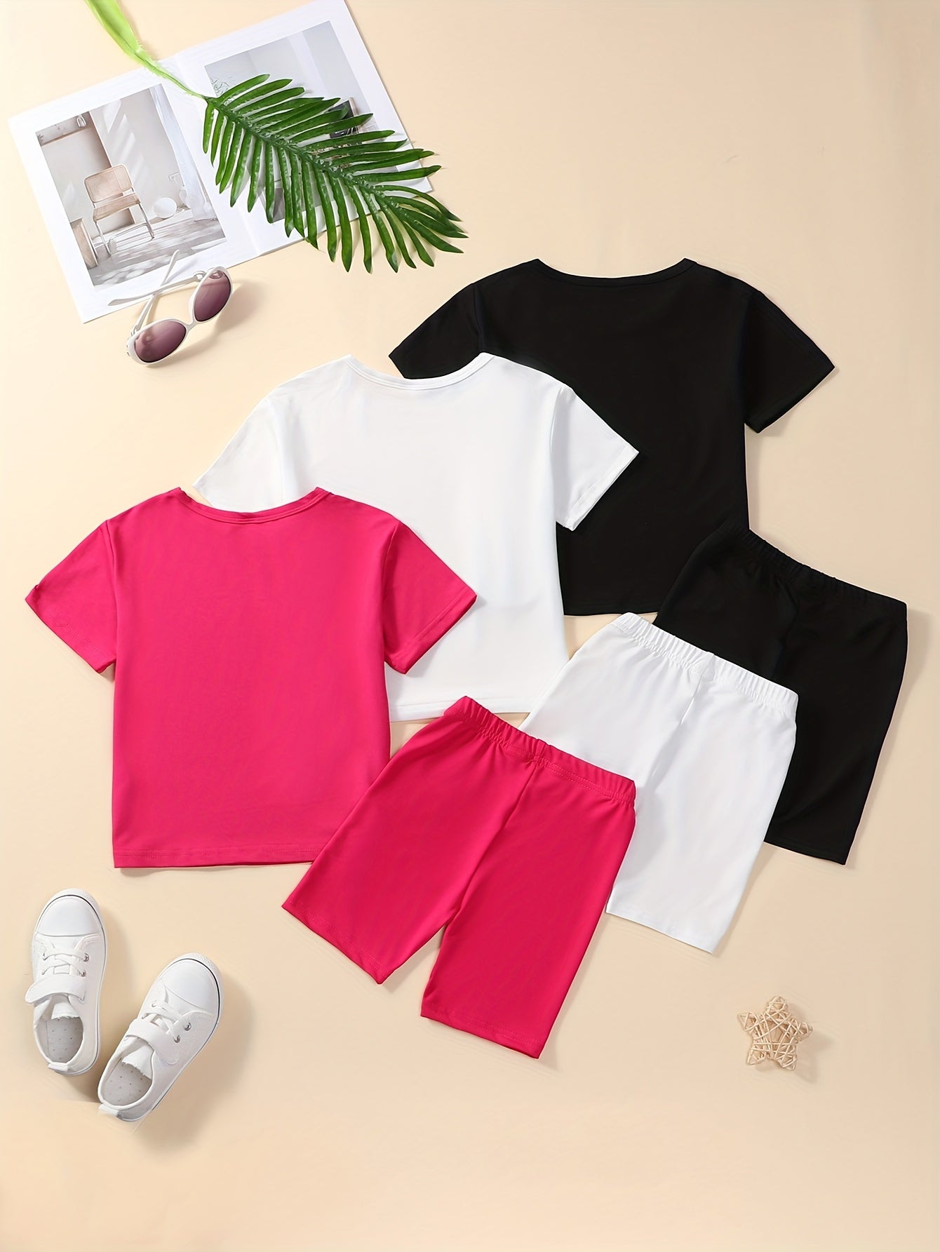 3 Sets Toddler Girls Outfits Los Angeles Letter Print Short Sleeve T Shirt Tops Casual Shorts Set Comfy Versatile Summer Sets