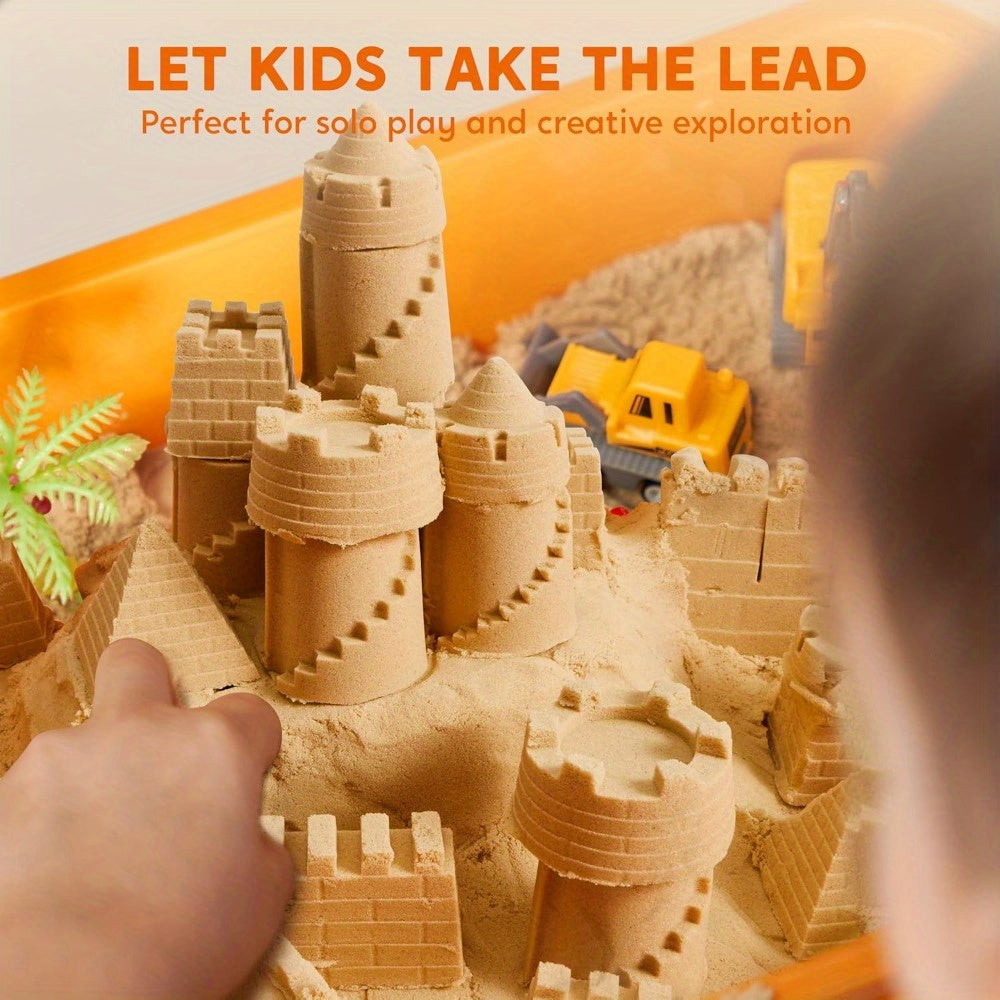 DIY Construction Sensory Bin for Toddlers with Glow in The Dark Stones Sandbox with Lid Castle Building Kit Preschool Learning Activities Gifts for Boys and Girls Age 3 and Up