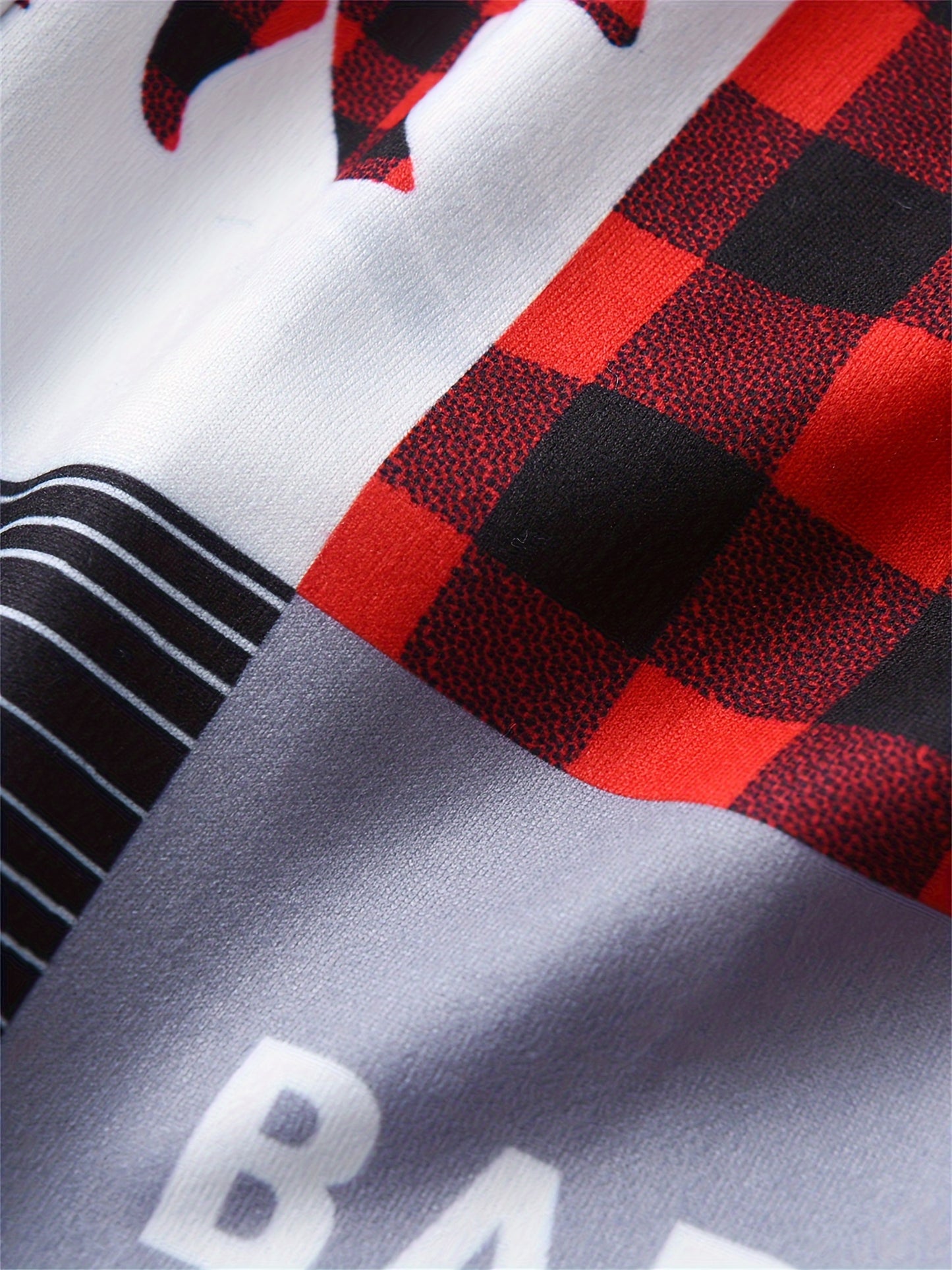 KuKitty Newborn Baby Boy Red Plaid Long Sleeve Outfit Set with Bear Pattern Bodysuit Pants and Hat for Outdoor Use