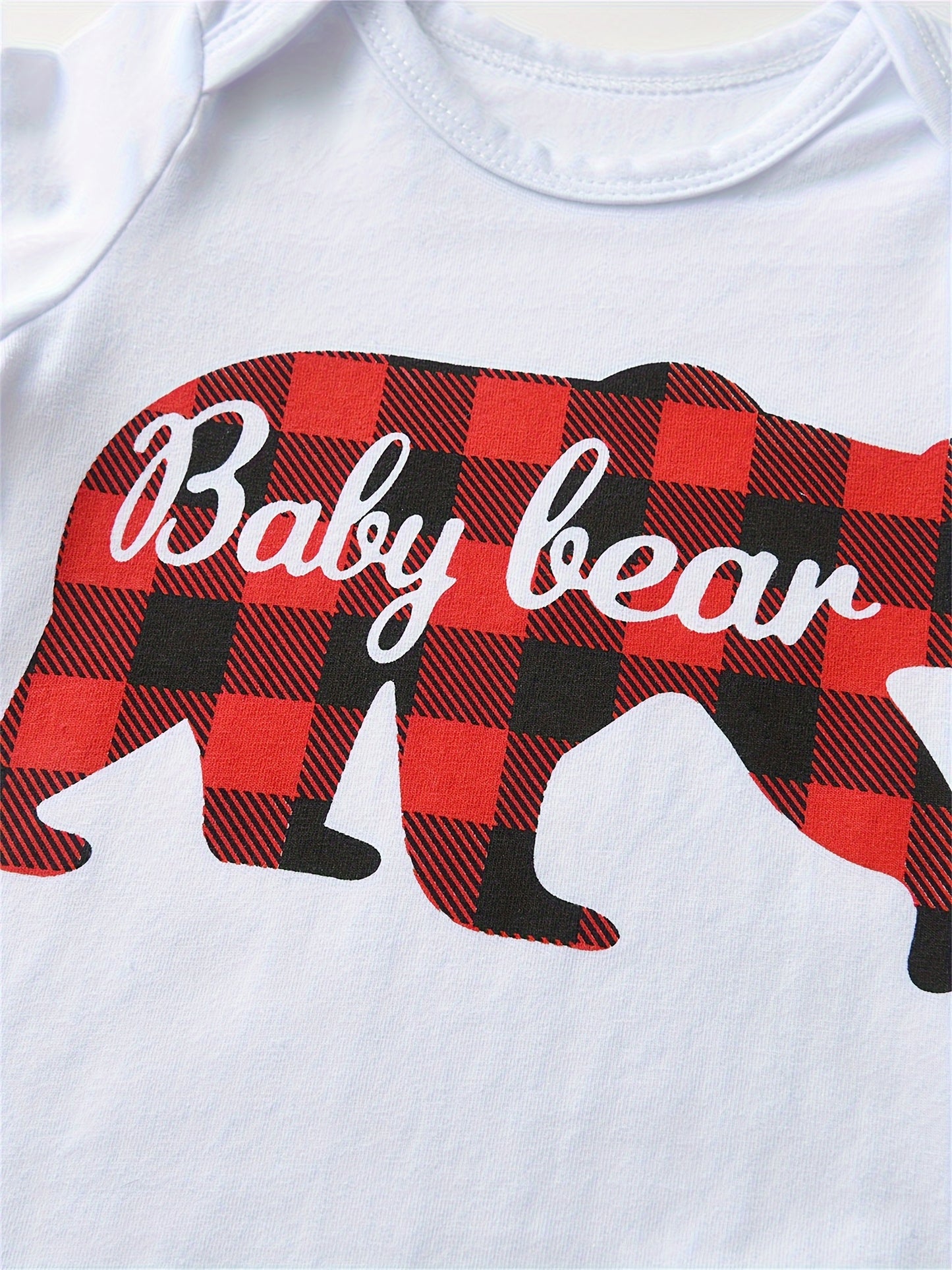 KuKitty Newborn Baby Boy Red Plaid Long Sleeve Outfit Set with Bear Pattern Bodysuit Pants and Hat for Outdoor Use