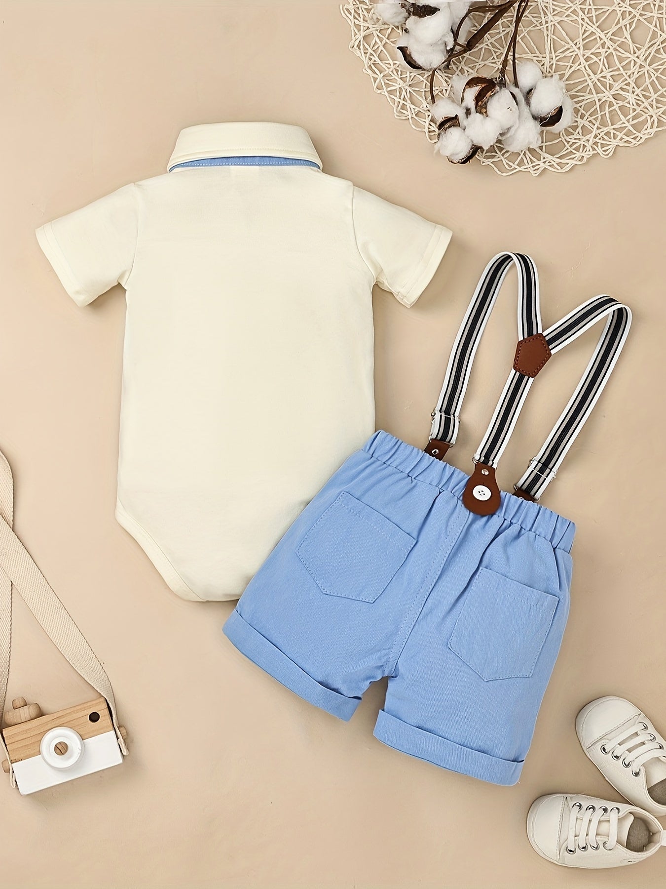 Baby Boy Clothes Infant Little Gentleman Romper Strap Pants Bowtie 3pcs Outfits 0-18 Months