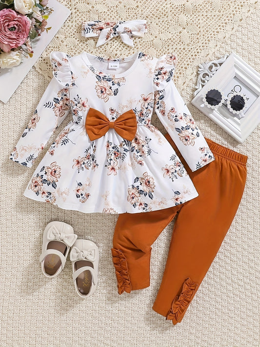 Three Piece Girls Autumn Winter Set Long Sleeve Shirt Pants
