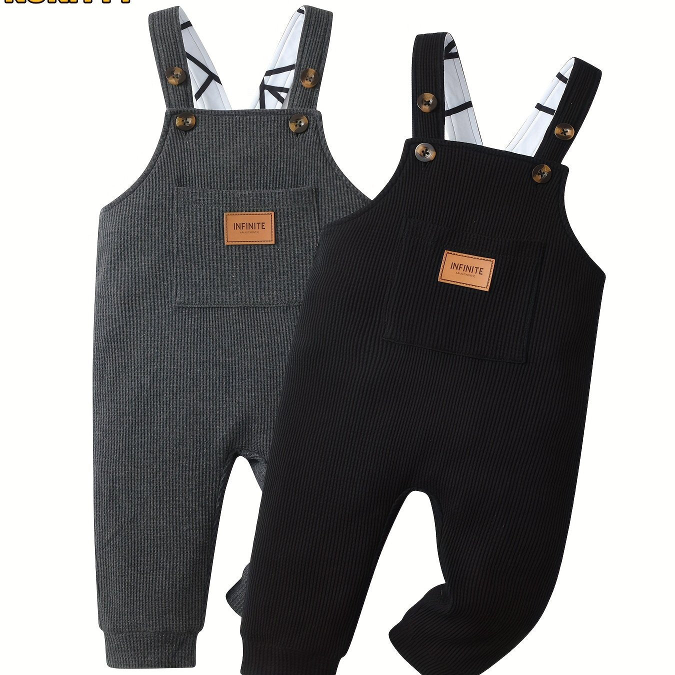 KuKitty 2Pcs Infant Baby Boy Overalls Solid Color Pocket Suspender Pants Jumpsuit