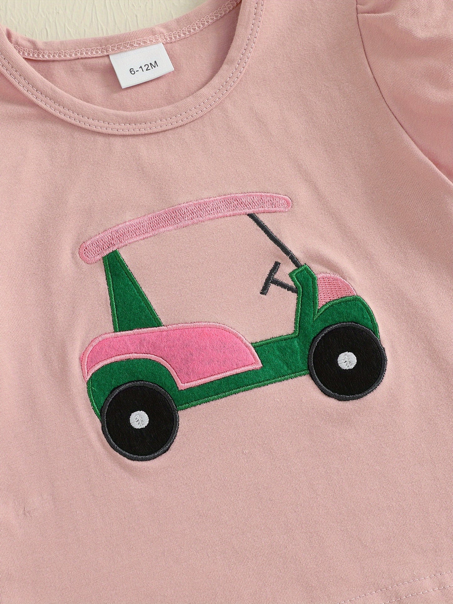 Toddler Girls Summer Outfit Golf Print Embroidery Short Sleeve T-Shirt and Elastic Shorts Set Cute 2 Piece Clothes for Outdoor Activities