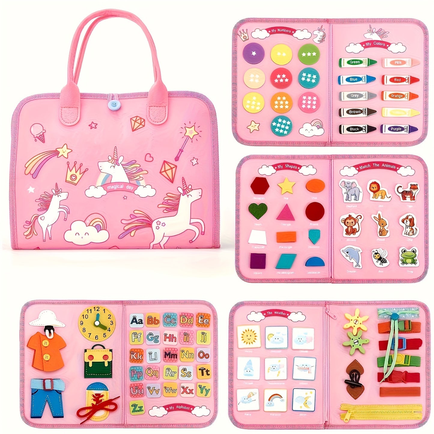 7 Pages Of Busy Books 97 Pieces 7 In 1 Toys For Girls Birthday Gift Preschool Learning Activities With Life Skills ABC 123 Shapes Colors Animals Weather Traveling Toys