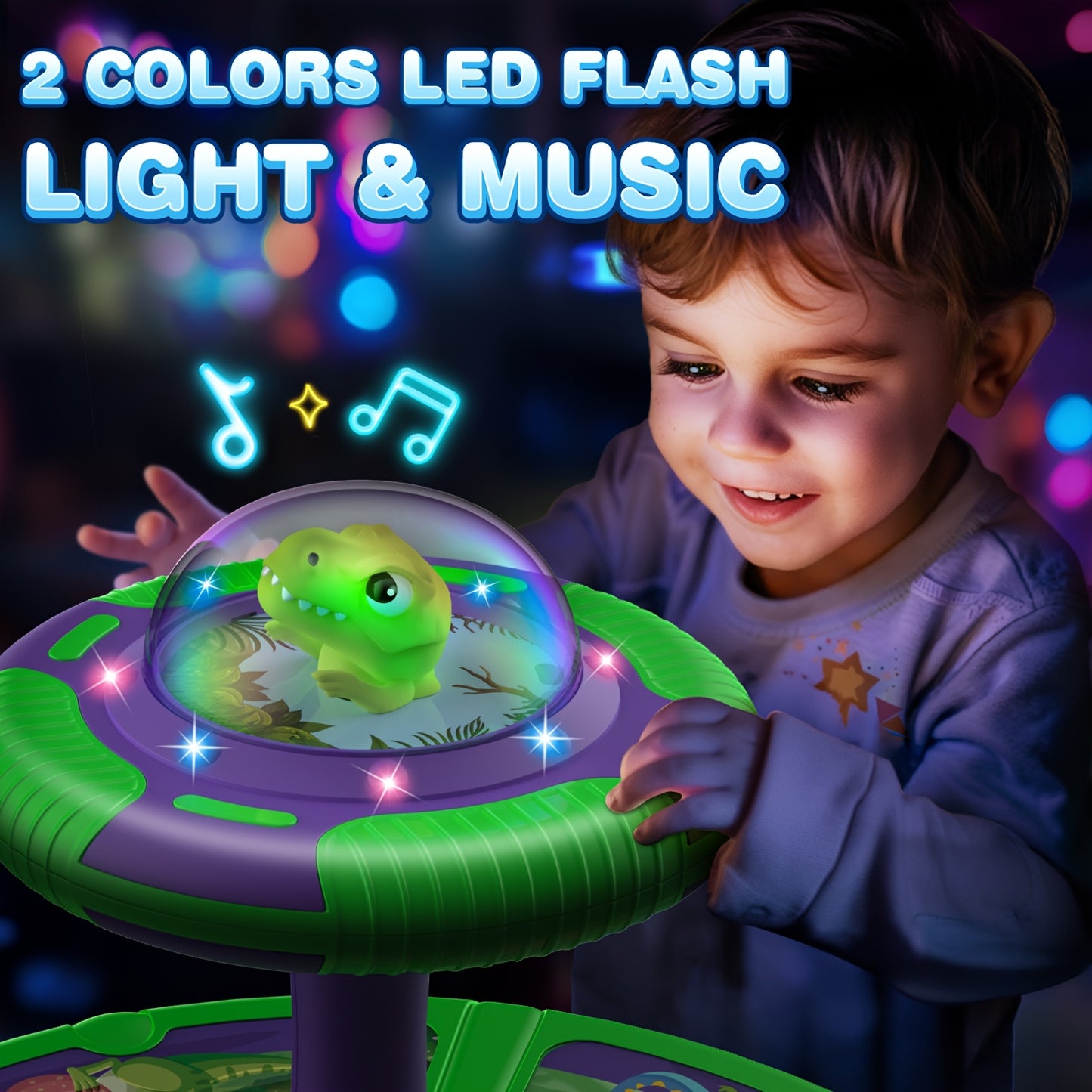 360 Degree Spinning Dinosaur Toy for Youngsters 2 to 3 Years Interactive Sensory Activity Center with Lights Music and 4 Dinosaur Buttons Pink Green Educational Gift for Boys and Girls