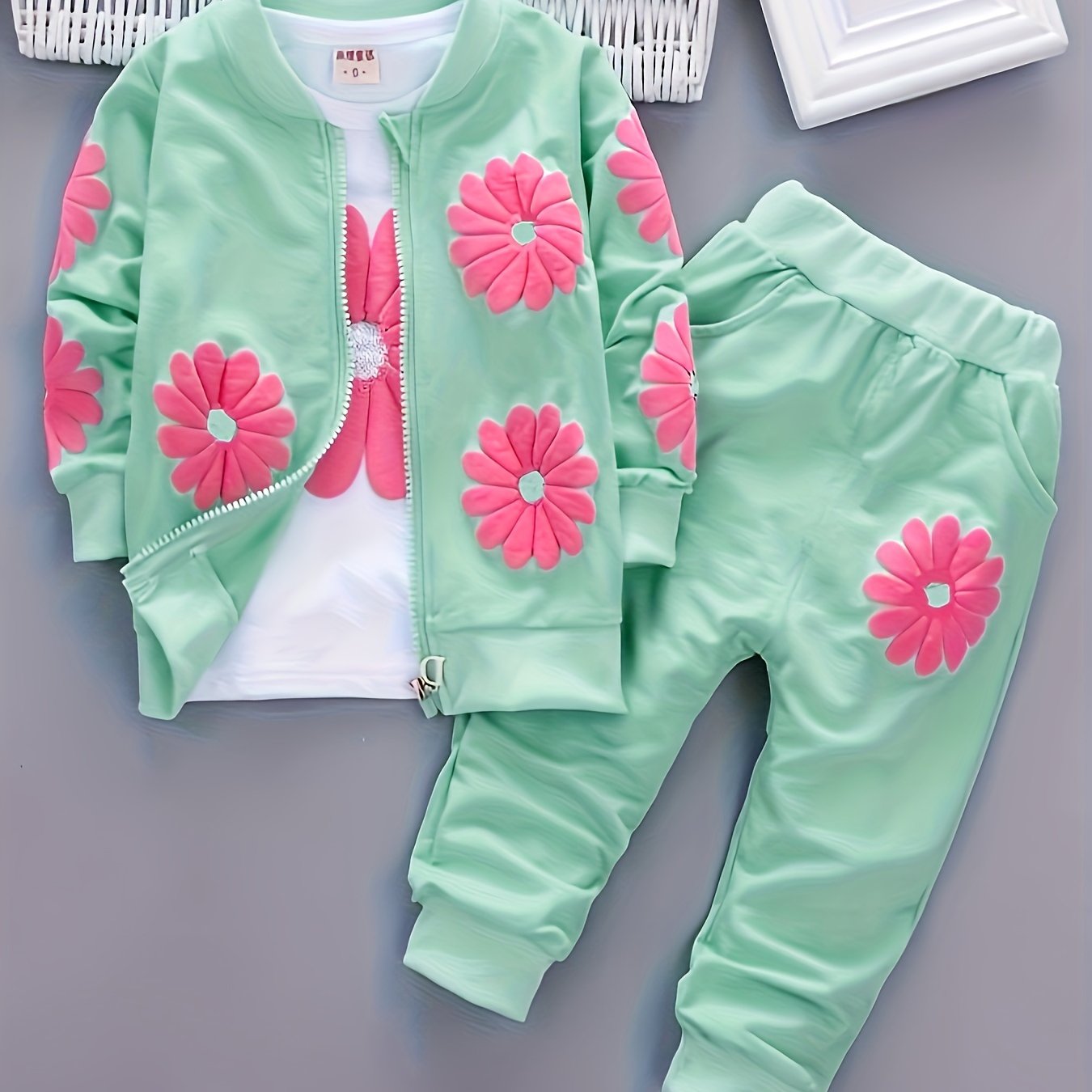 Girls Sunflower Print Three Piece Spring Autumn Outdoor Set
